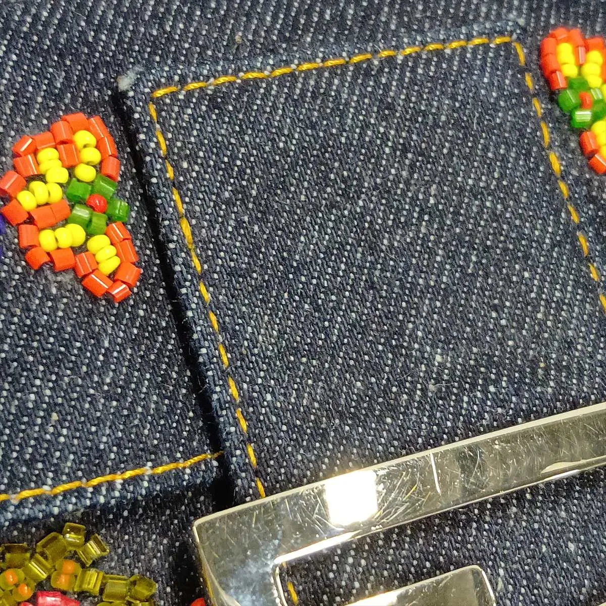 [Individually packaged] Fendi Mamma Bucket Denim x Beaded Shoulder Bag, Navy — view 14