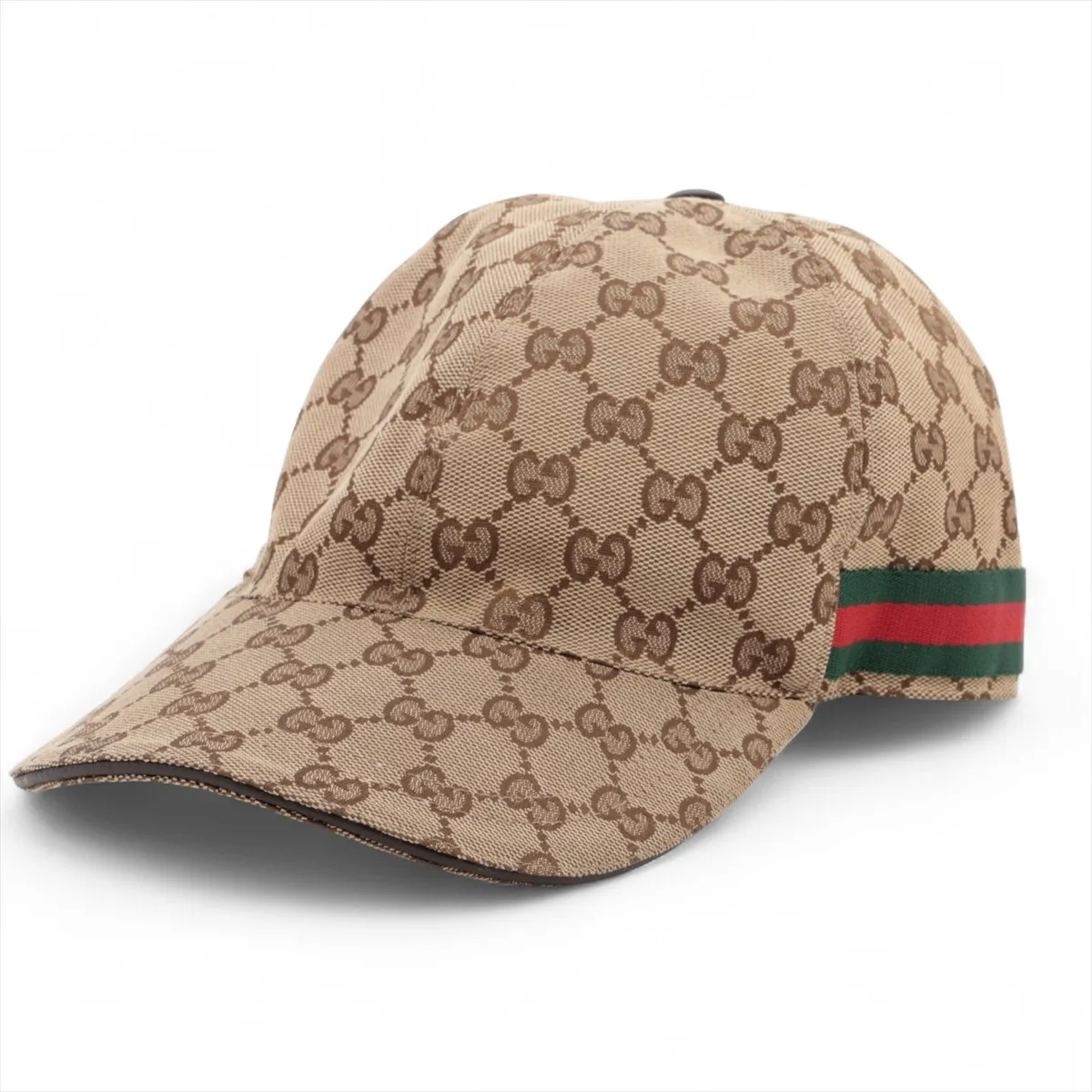 200035 GG Canvas Cap, Size S, Cotton x Rayon, Beige. Shows signs of wear, including