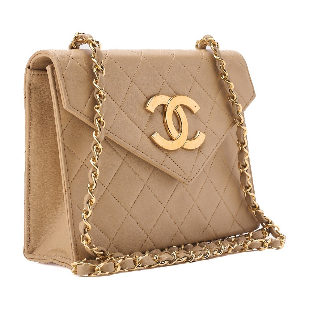 Lambskin Deca Coco V-flap chain shoulder bag, beige, gold hardware, series 1. — view 4