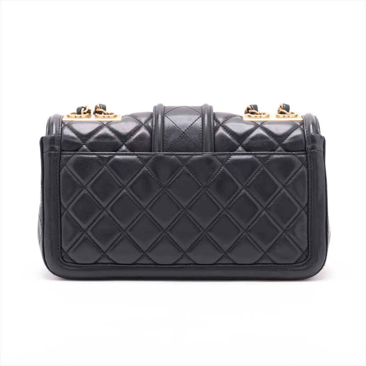 Matelassé Lambskin Single Flap Double Chain Bag, Black with Gold Hardware, 20764816 (Serial Number in the 20s) — view 2