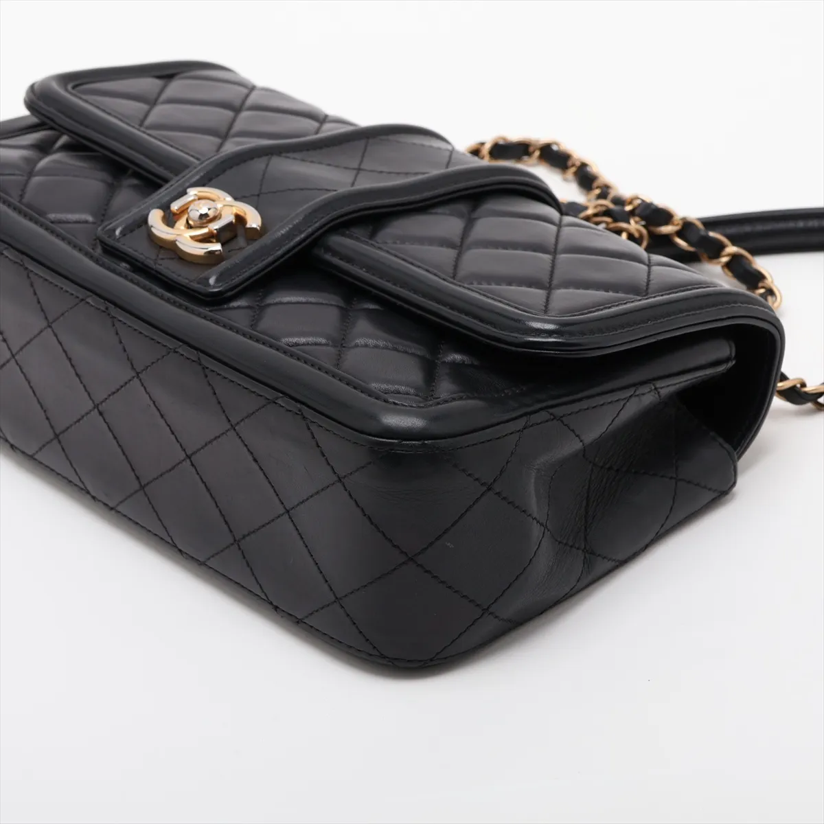 Matelassé Lambskin Single Flap Double Chain Bag, Black with Gold Hardware, 20764816 (Serial Number in the 20s) — view 3