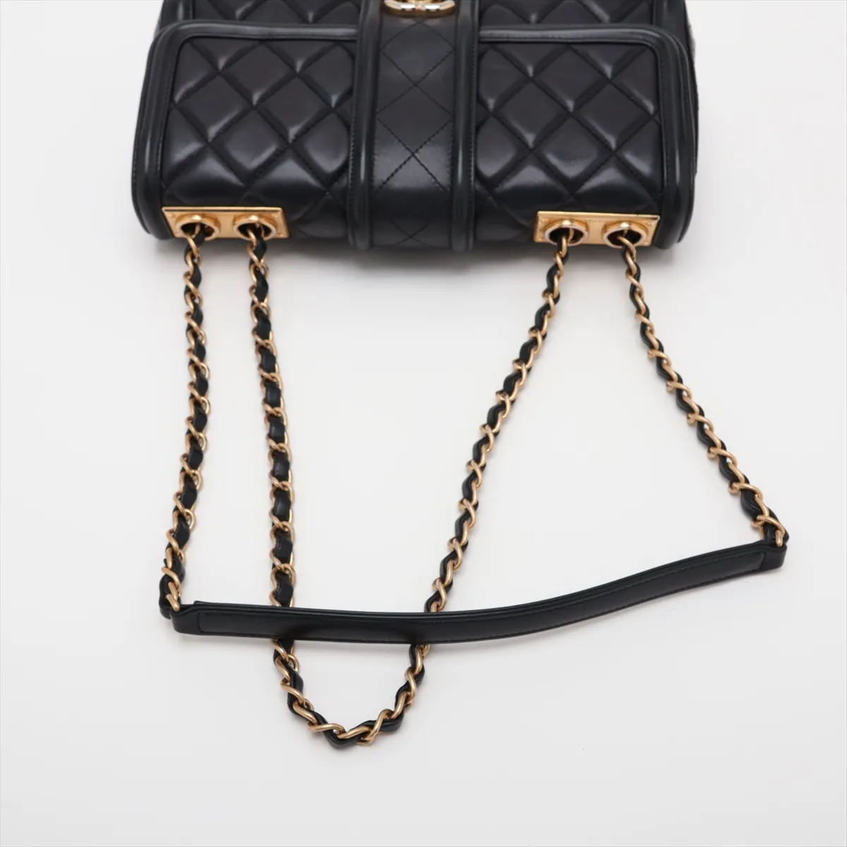 Matelassé Lambskin Single Flap Double Chain Bag, Black with Gold Hardware, 20764816 (Serial Number in the 20s) — view 5