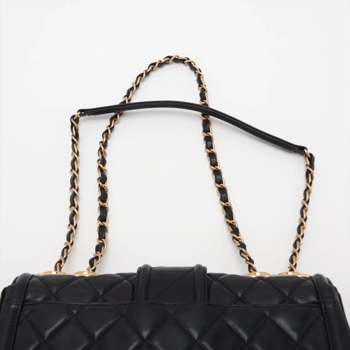 Matelassé Lambskin Single Flap Double Chain Bag, Black with Gold Hardware, 20764816 (Serial Number in the 20s) — view 6