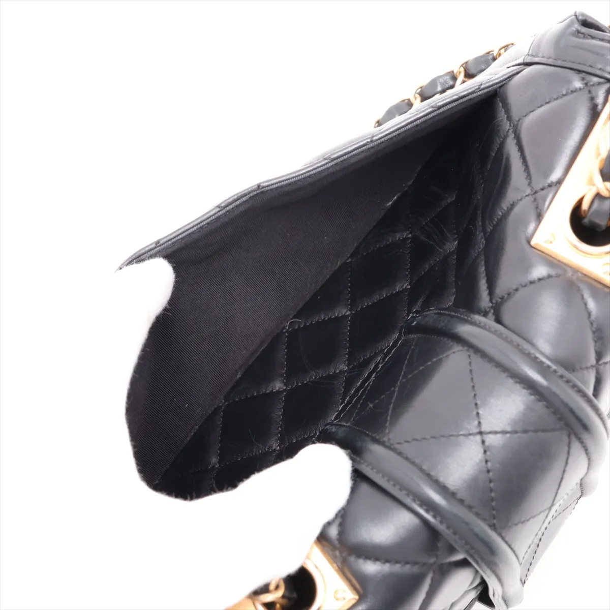 Matelassé Lambskin Single Flap Double Chain Bag, Black with Gold Hardware, 20764816 (Serial Number in the 20s) — view 8