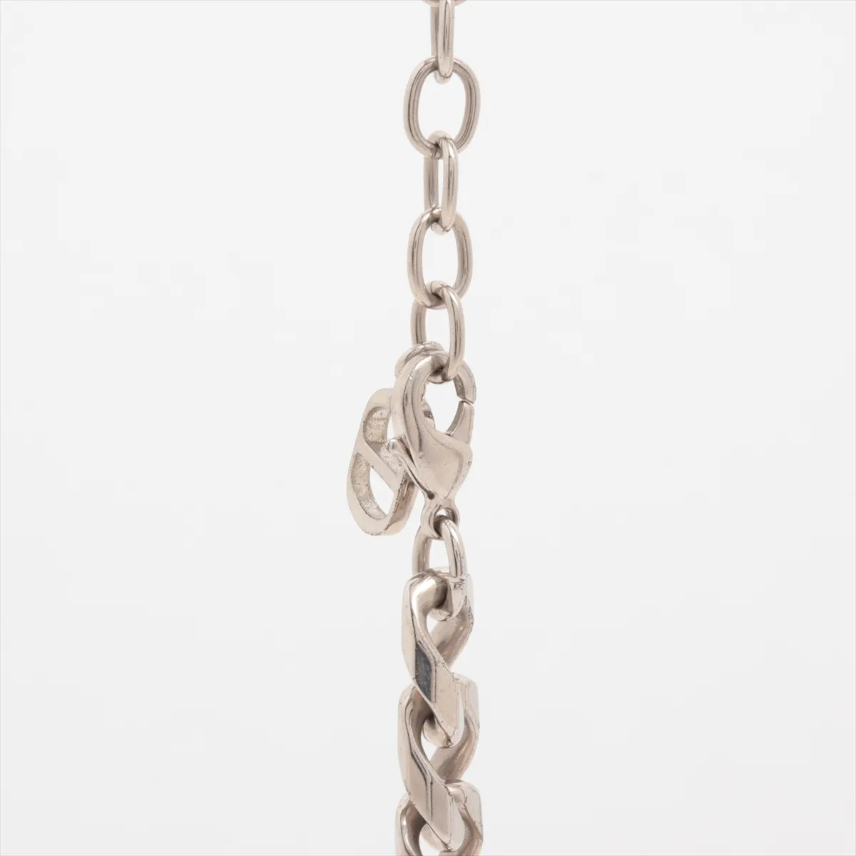 Chain Link Necklace, Metal x Rhinestone, Silver. Shows signs of wear, — view 3