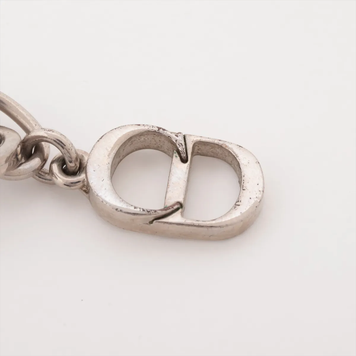 Chain Link Necklace, Metal x Rhinestone, Silver. Shows signs of wear, — view 4