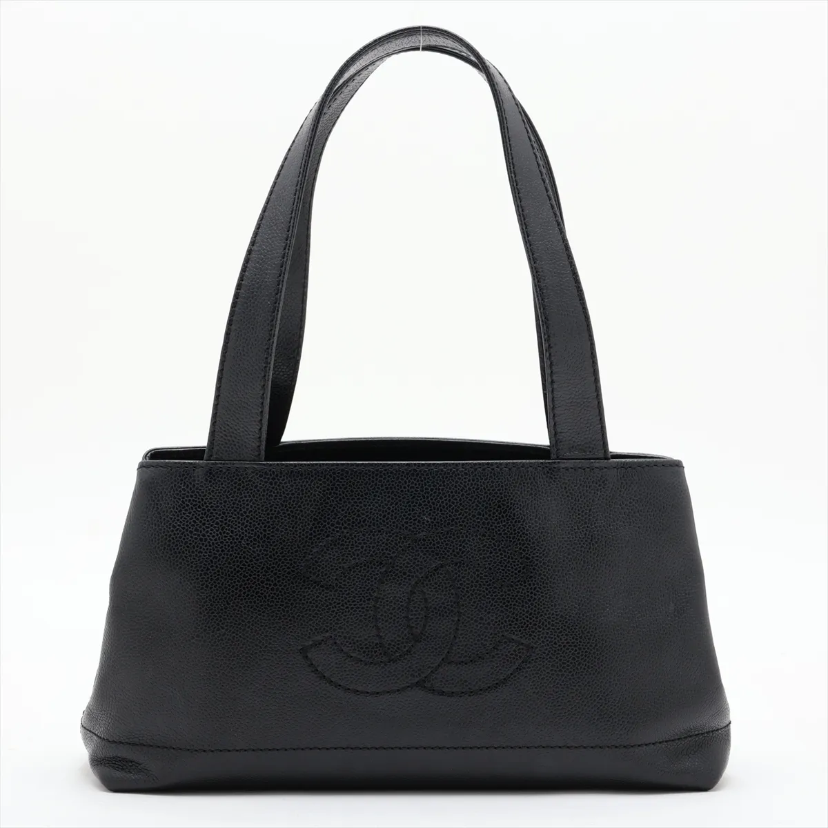 Coco Mark Caviar Skin Shoulder Bag, Wood, Black, Gold Hardware, 7358493, Series 7