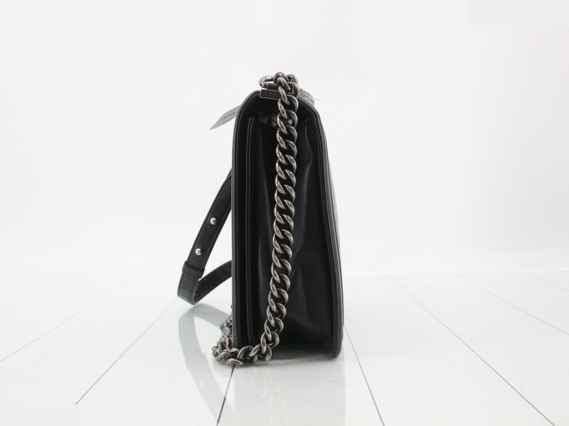Boy Chanel Lambskin Chain Shoulder Bag, Black — view 3