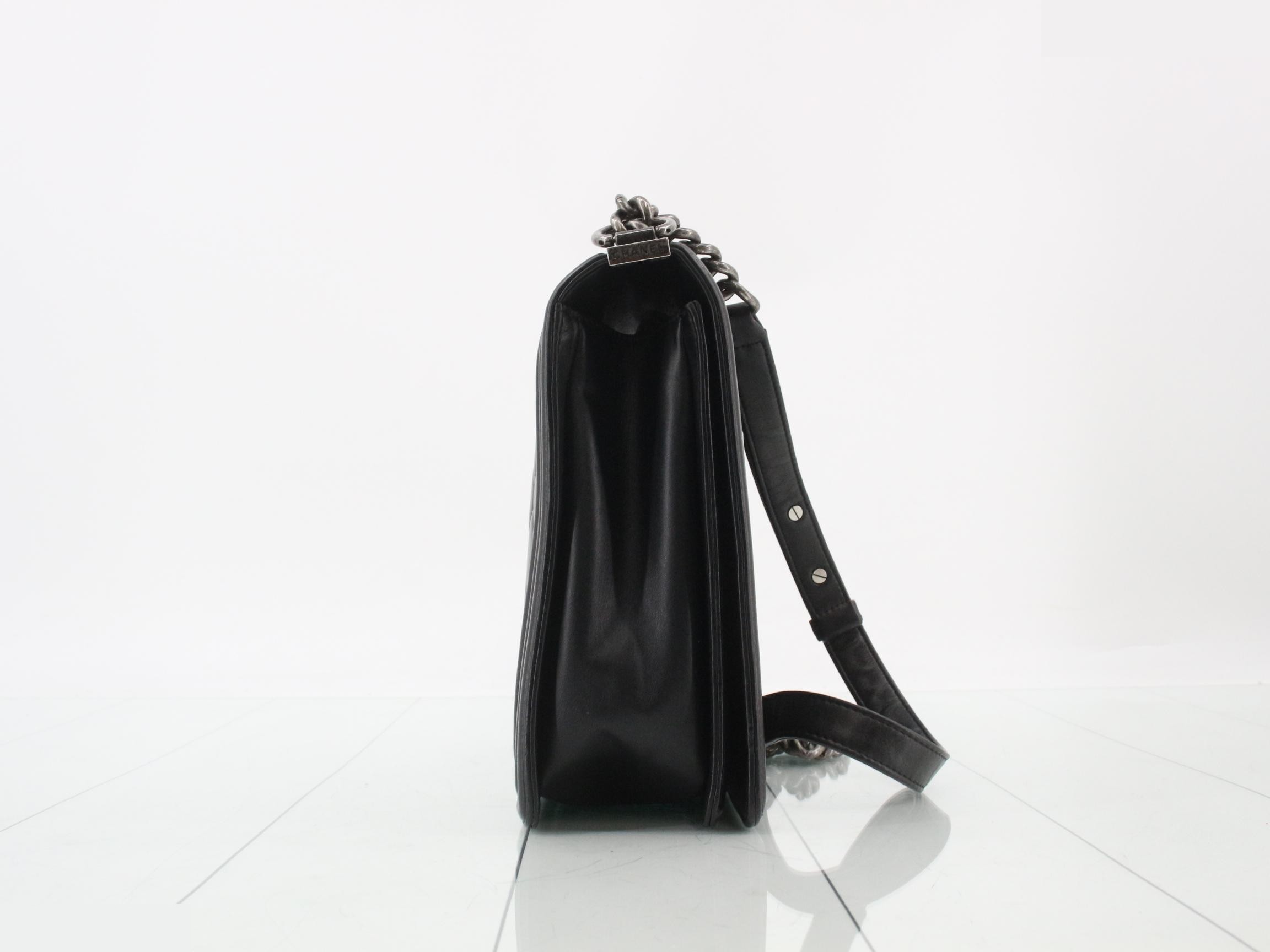 Boy Chanel Lambskin Chain Shoulder Bag, Black — view 4