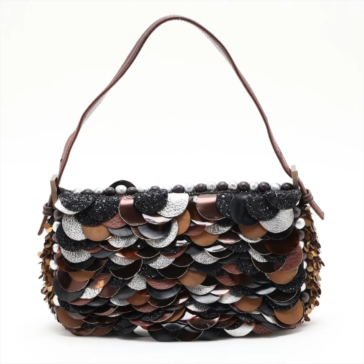 Mamma Bucket 8BR000 Leather x Sequin x Wool Shoulder Bag Brown x Beige — view 2