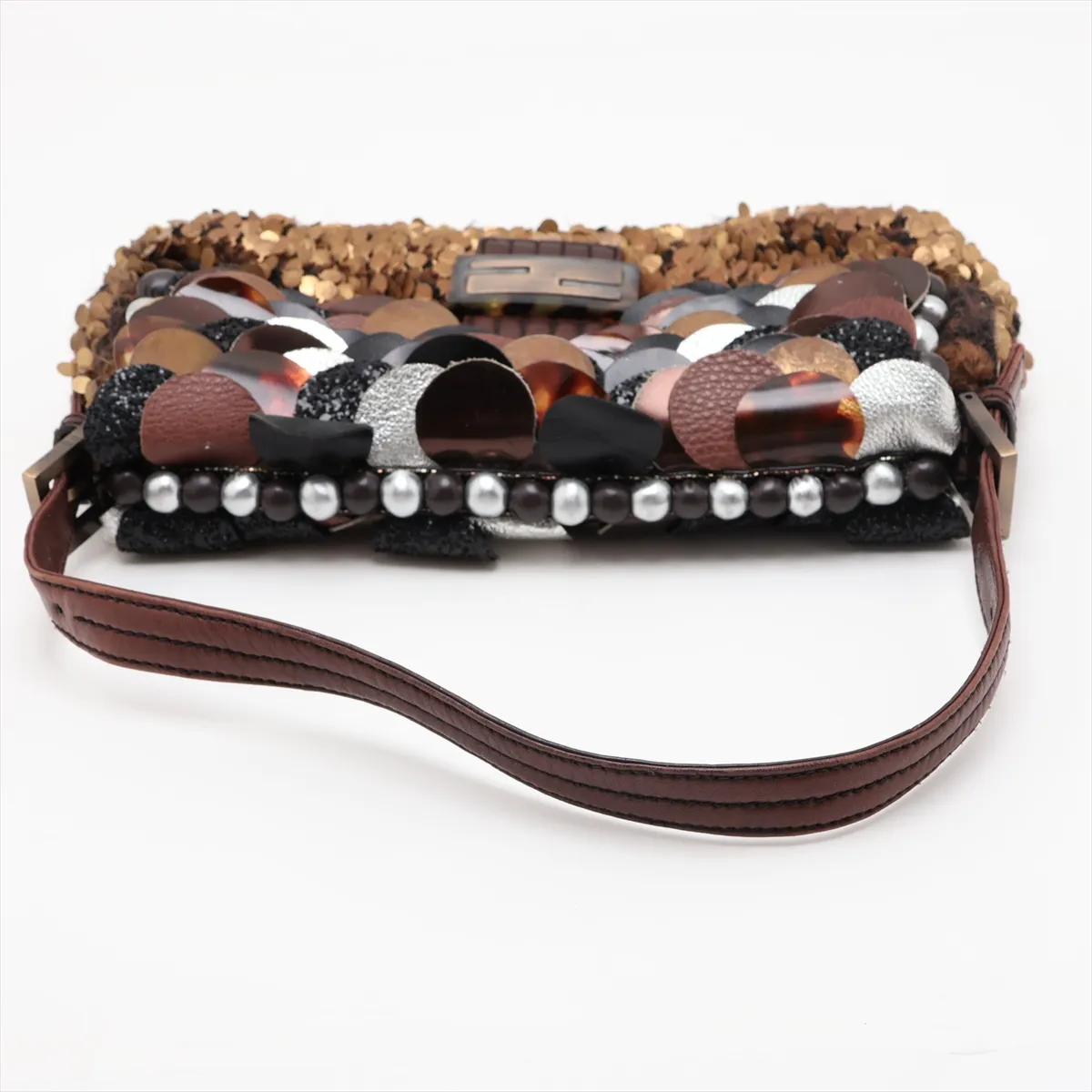 Mamma Bucket 8BR000 Leather x Sequin x Wool Shoulder Bag Brown x Beige — view 5