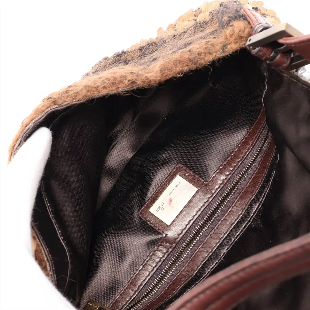 Mamma Bucket 8BR000 Leather x Sequin x Wool Shoulder Bag Brown x Beige — view 7