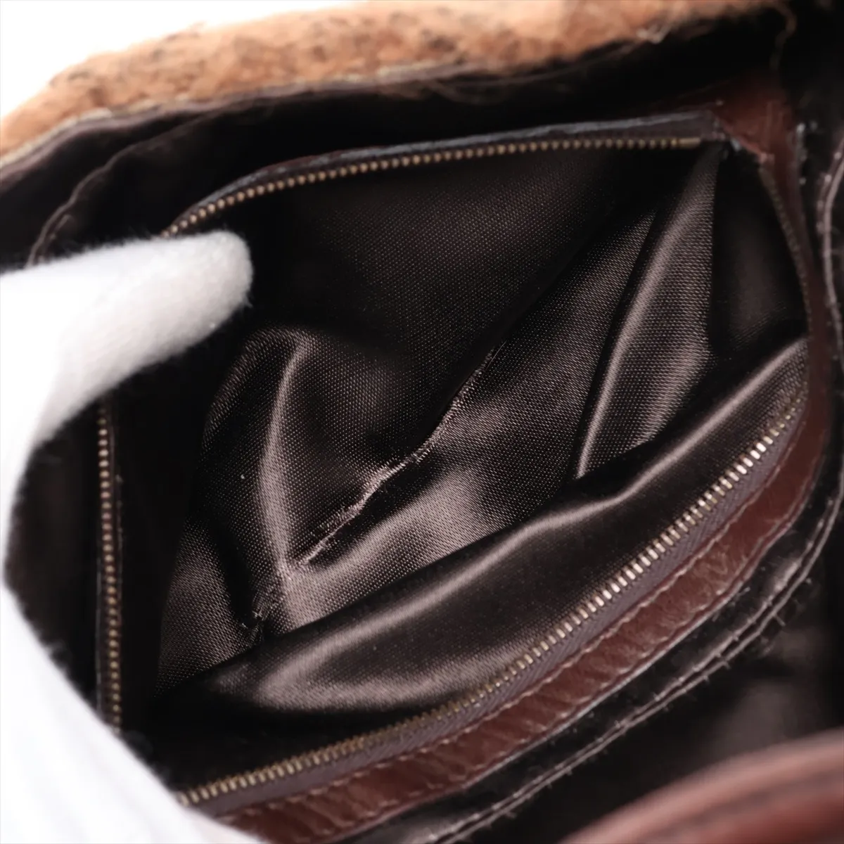 Mamma Bucket 8BR000 Leather x Sequin x Wool Shoulder Bag Brown x Beige — view 8