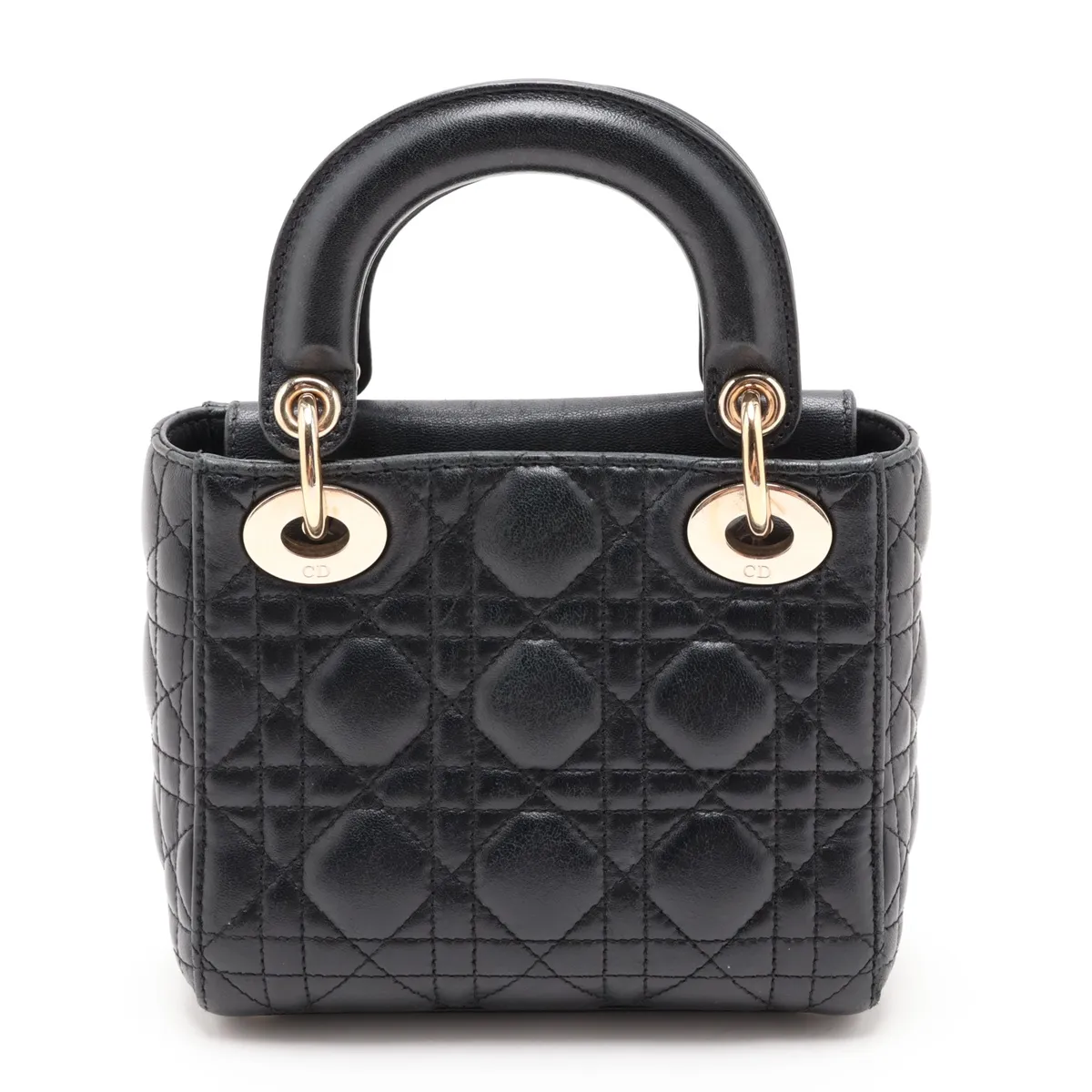 Cannage Lady Dior Mini Leather 2-Way Handbag, Black — view 2