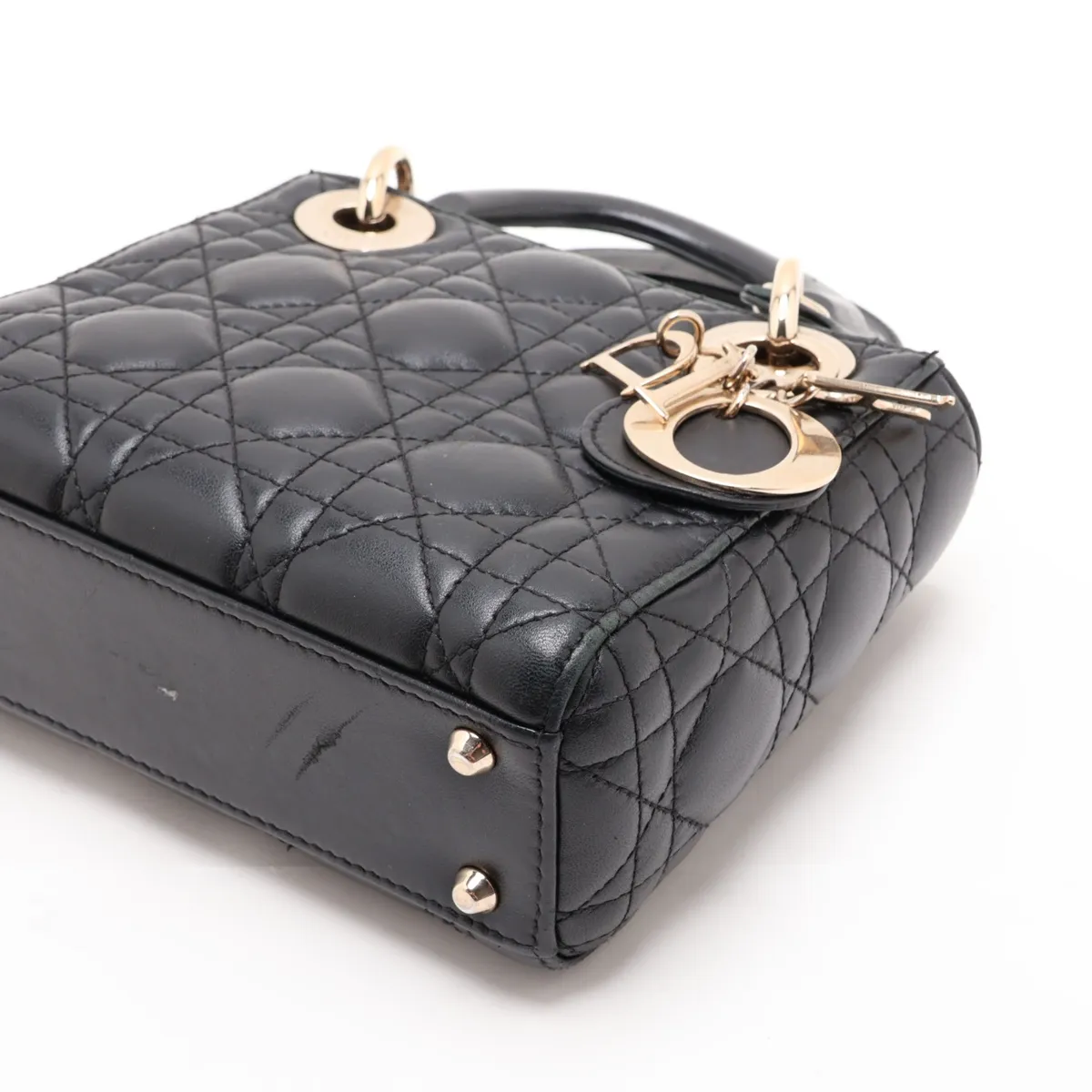 Cannage Lady Dior Mini Leather 2-Way Handbag, Black — view 3