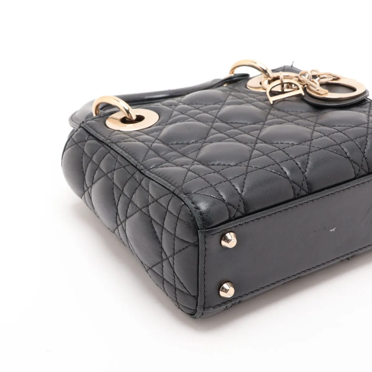 Cannage Lady Dior Mini Leather 2-Way Handbag, Black — view 4