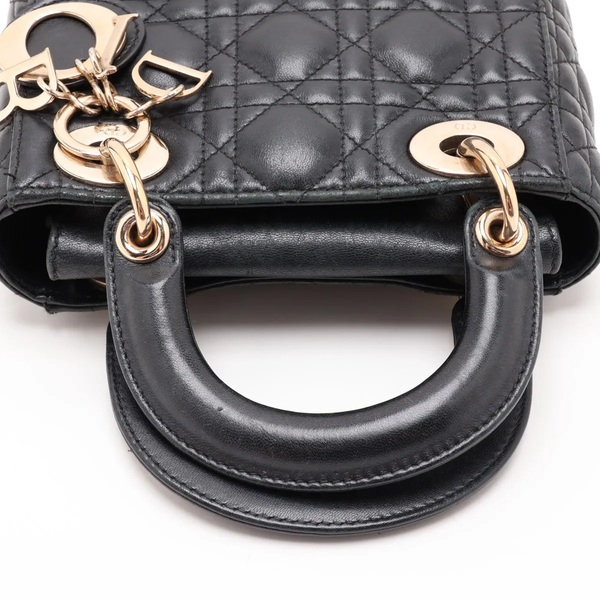 Cannage Lady Dior Mini Leather 2-Way Handbag, Black — view 5