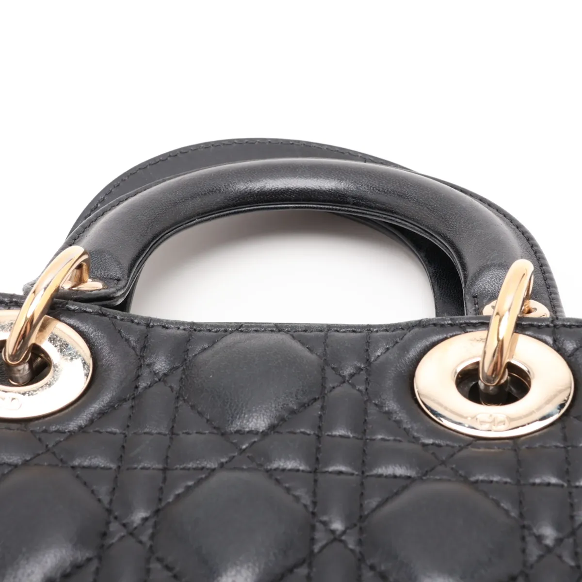 Cannage Lady Dior Mini Leather 2-Way Handbag, Black — view 6