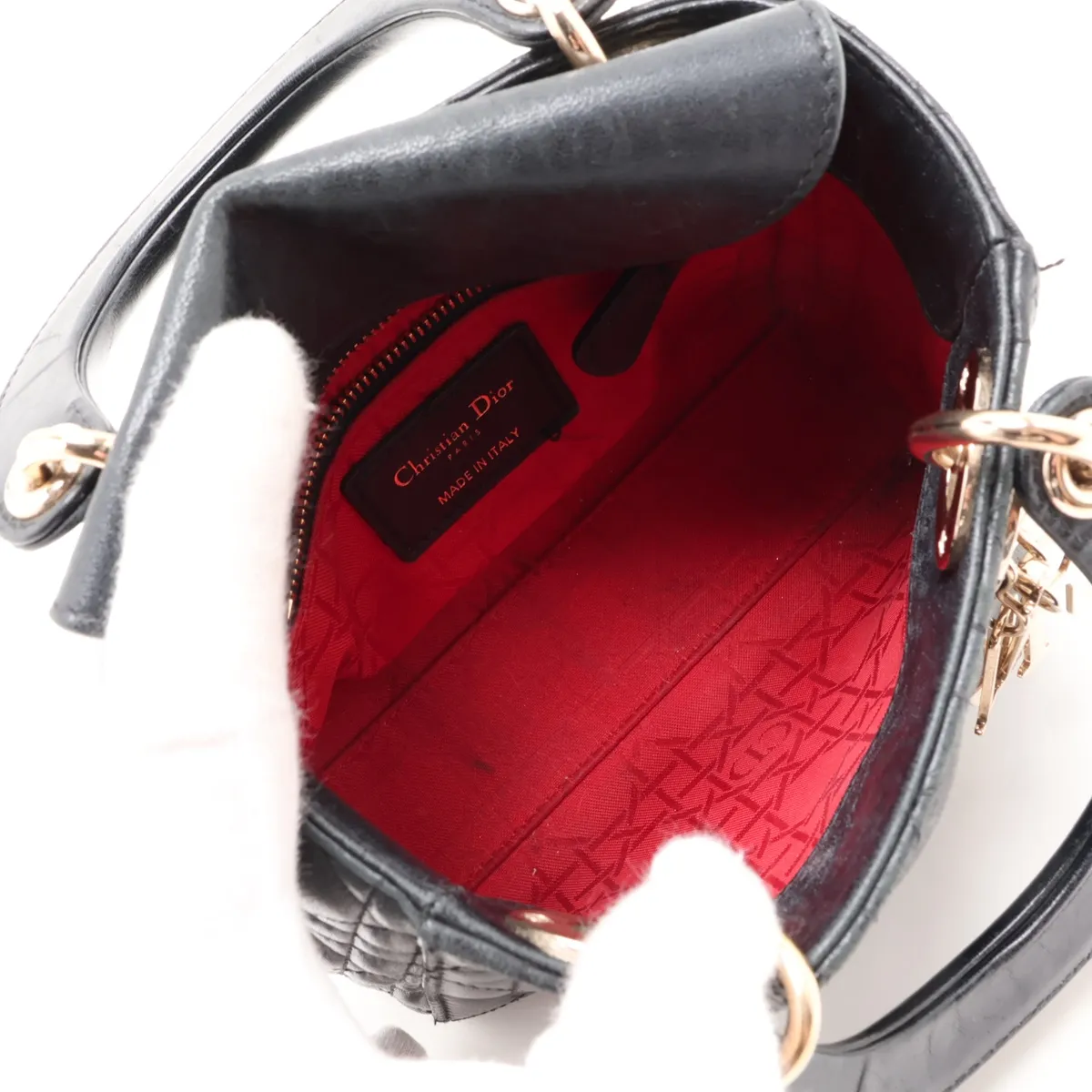 Cannage Lady Dior Mini Leather 2-Way Handbag, Black — view 8
