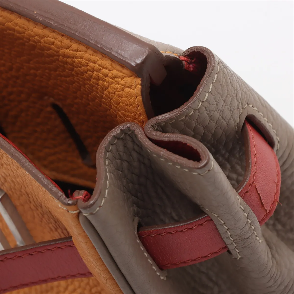 [Individually wrapped] Hermes Birkin Kazak 30 Taurillon Clemence x Vaux Swift Tourtière Gray x Sanguine x Mutard Matte Silver Hardware P:2012 — view 12