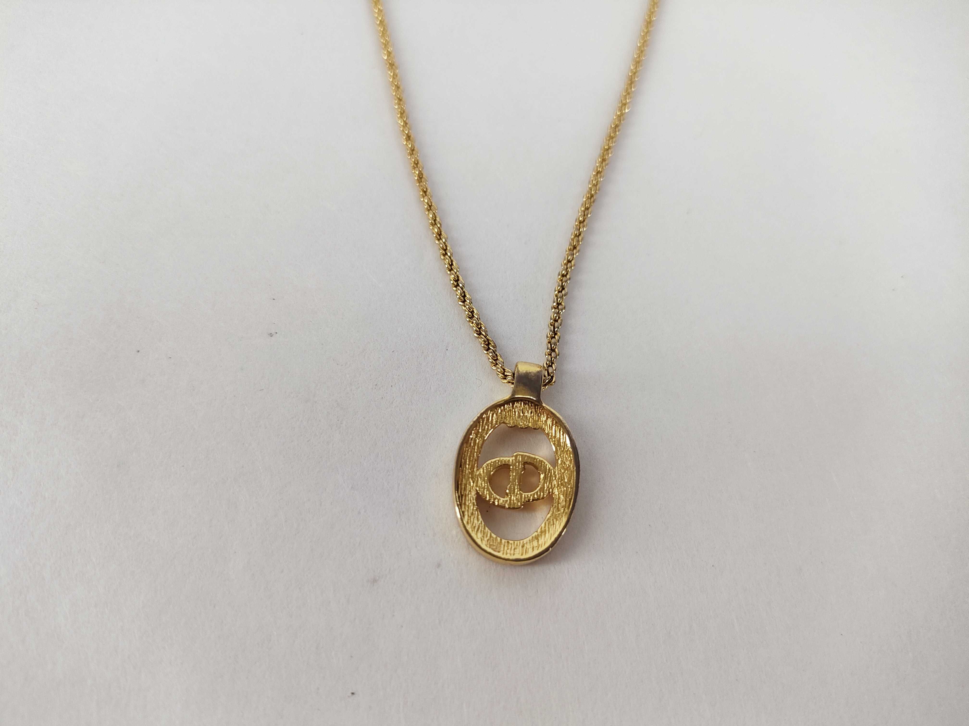 CD Logo Oval Rhinestone Gold Necklace — view 2