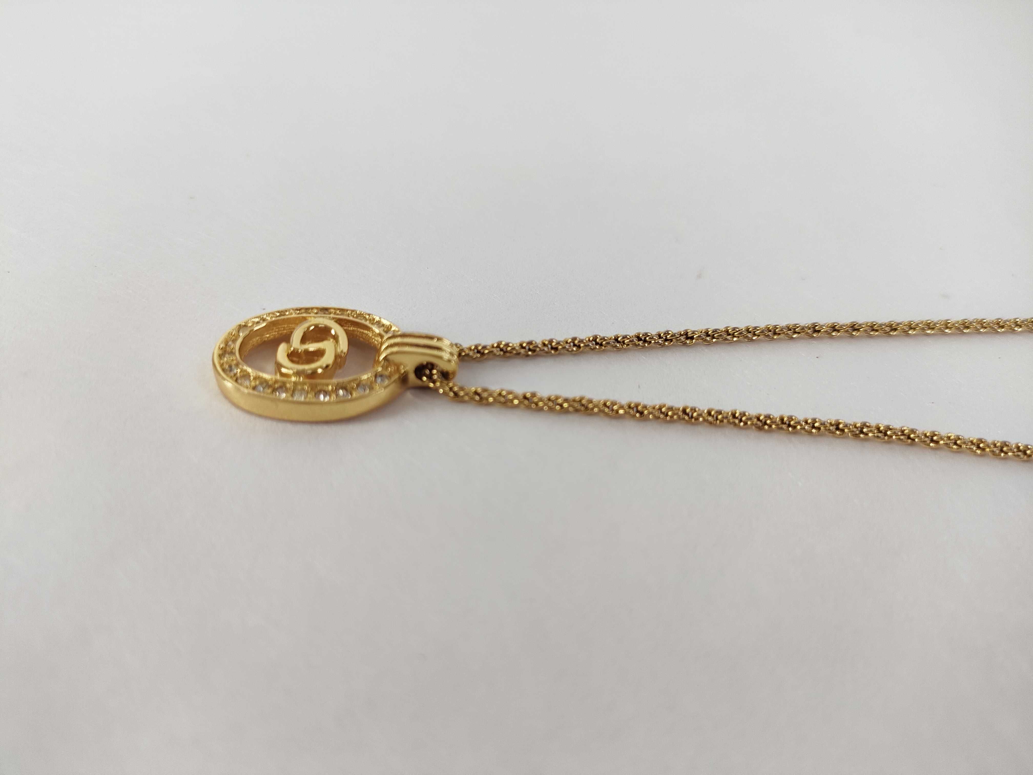 CD Logo Oval Rhinestone Gold Necklace — view 7