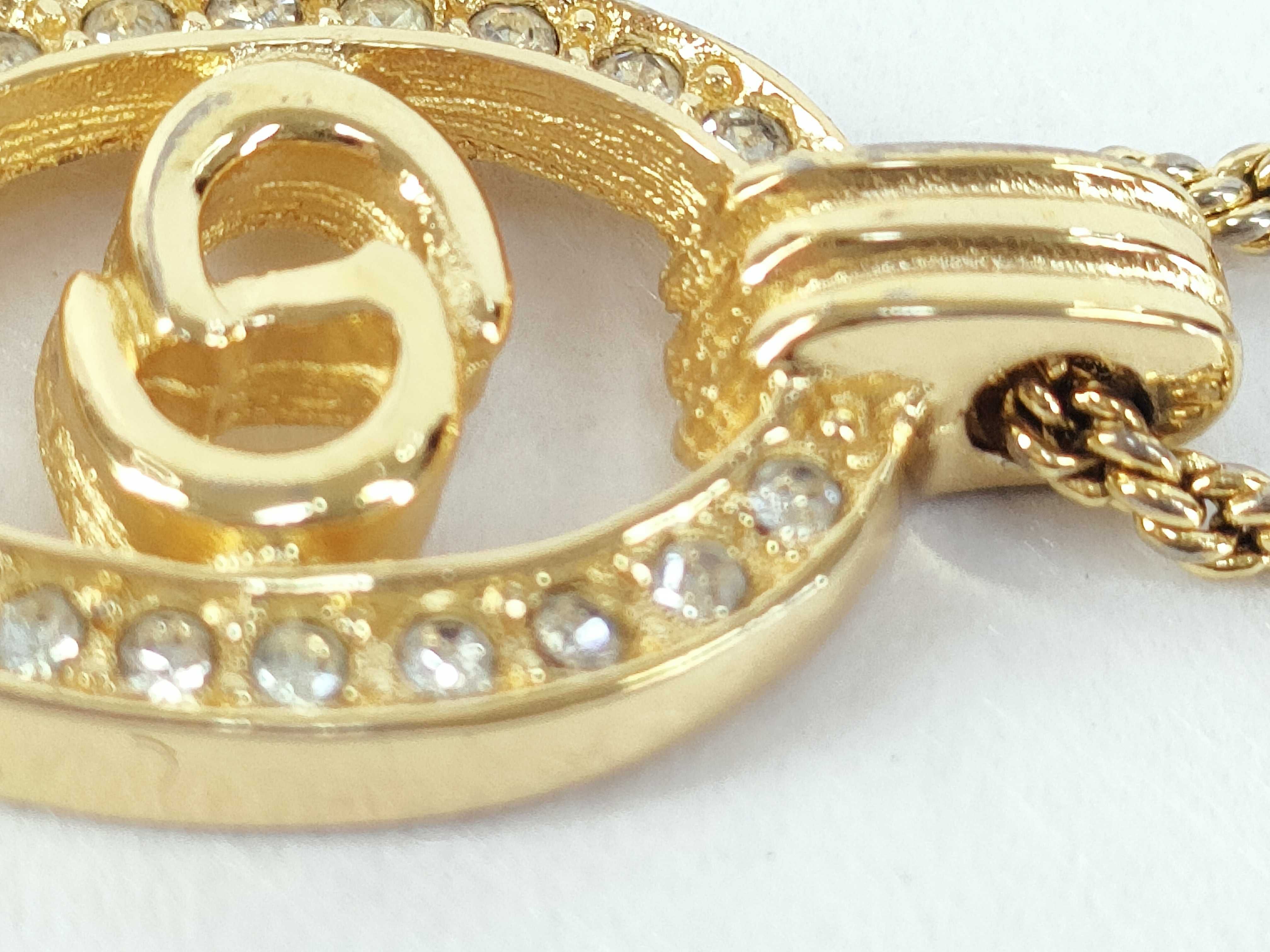 CD Logo Oval Rhinestone Gold Necklace — view 9