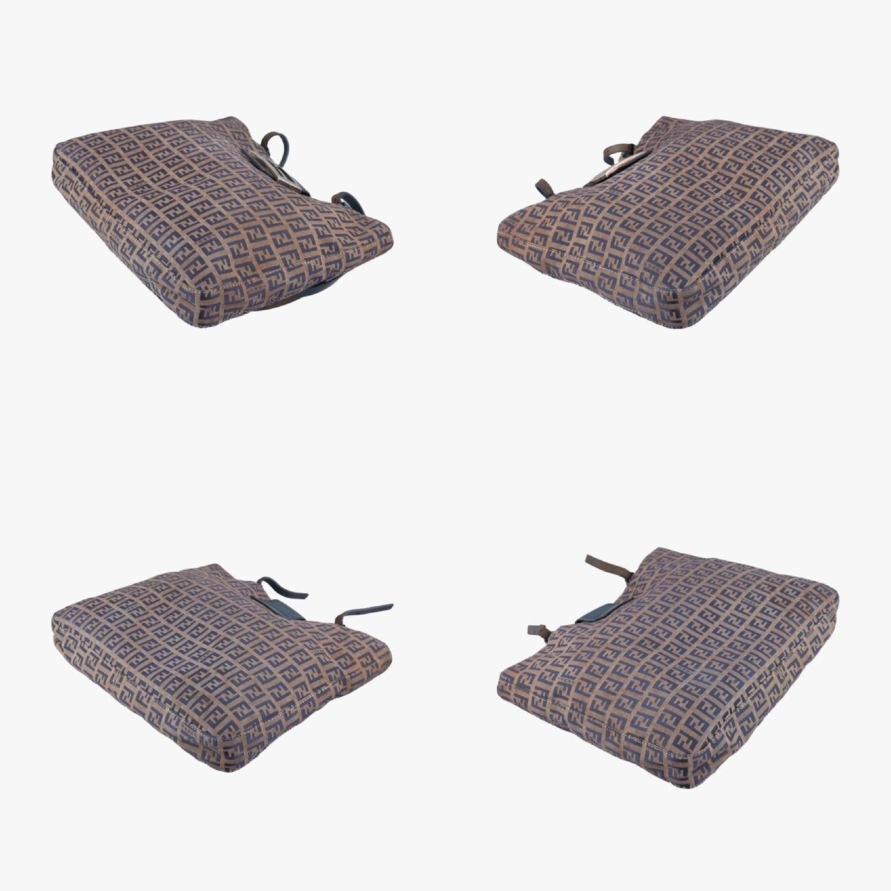 Zucchino Navy x Brown Canvas x Leather Shoulder Bag 8BR616 — view 4