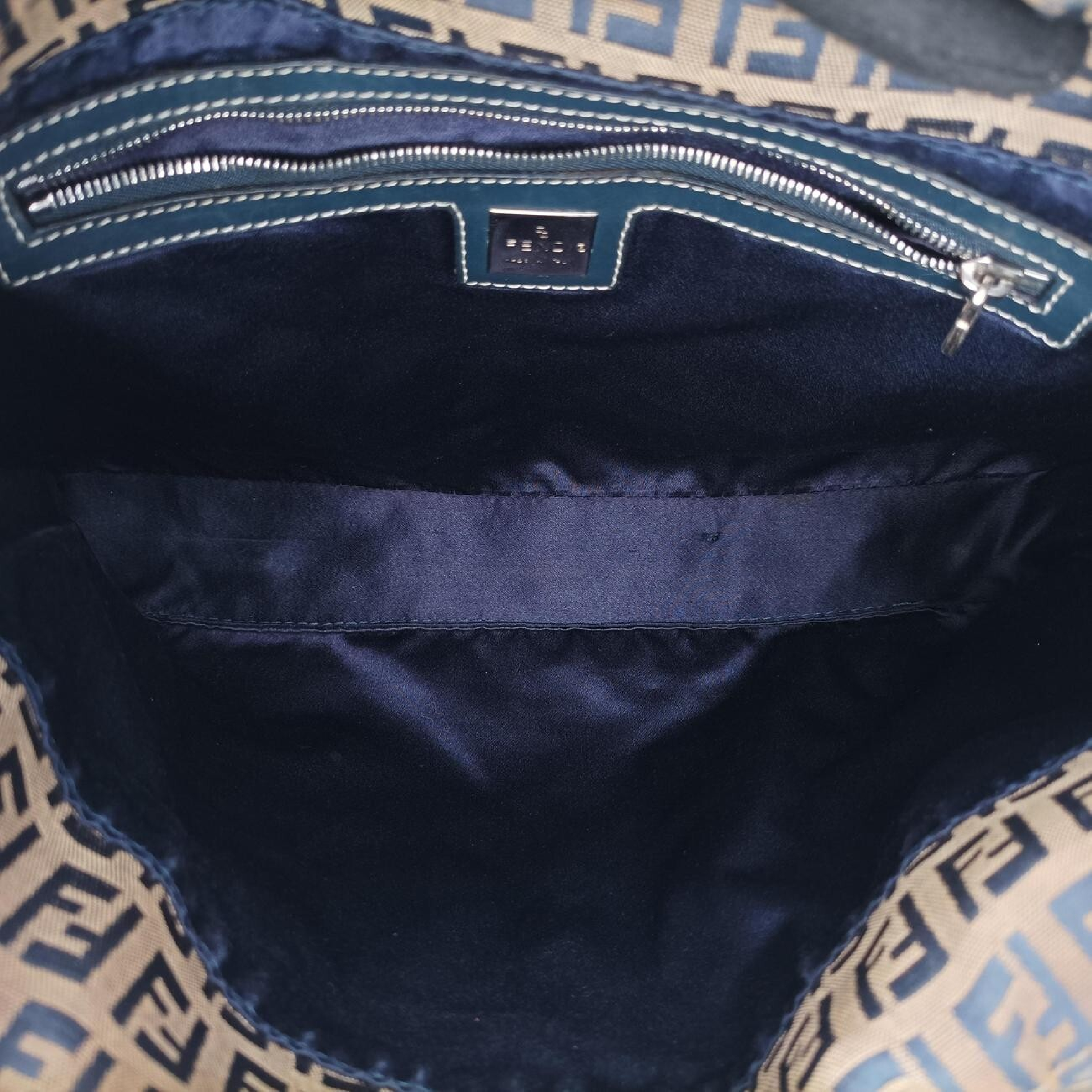 Zucchino Navy x Brown Canvas x Leather Shoulder Bag 8BR616 — view 6