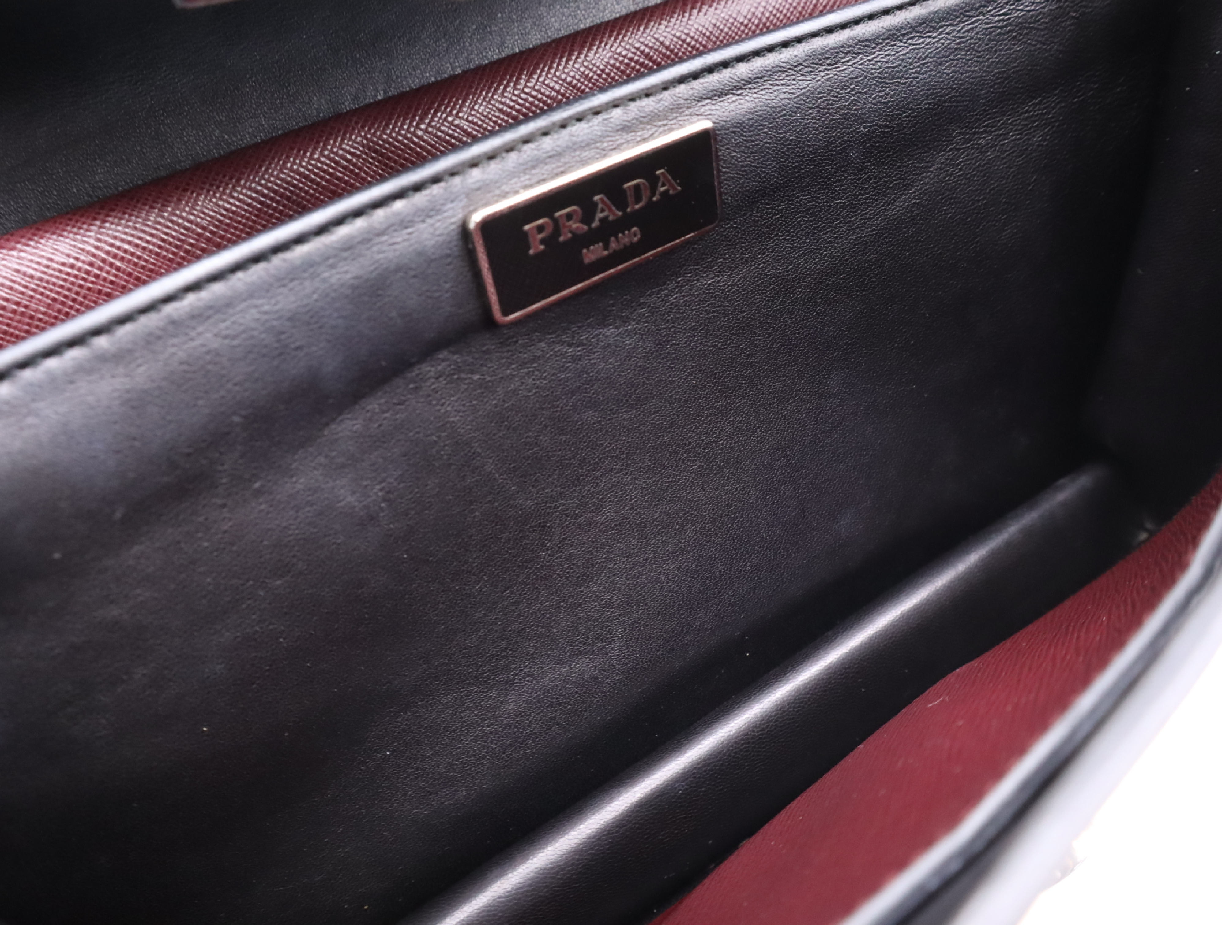 Saffiano Leather 2-Way Bag, Bordeaux, with Shoulder Strap, Clochette, and 2 Keys. — view 12