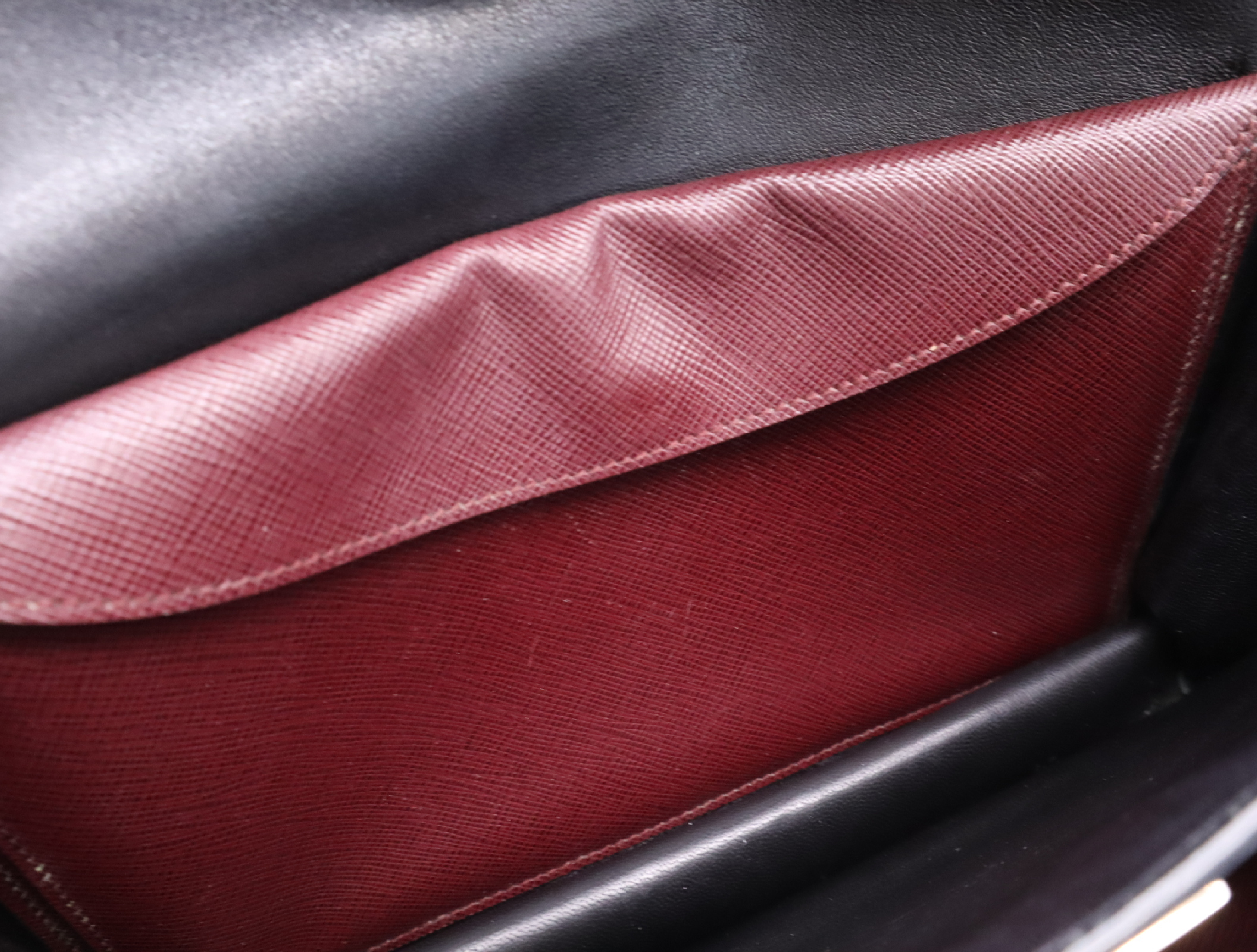 Saffiano Leather 2-Way Bag, Bordeaux, with Shoulder Strap, Clochette, and 2 Keys. — view 13