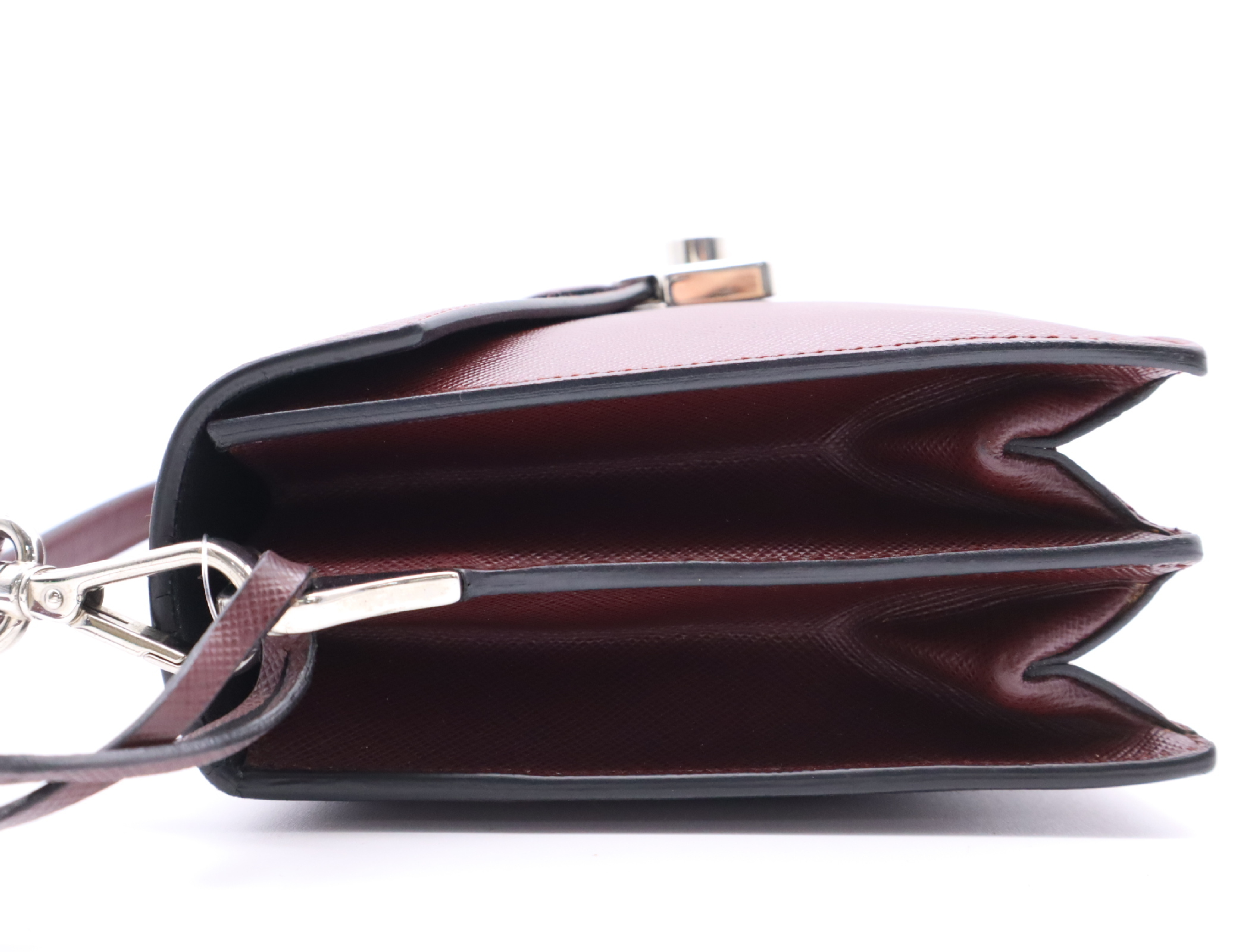 Saffiano Leather 2-Way Bag, Bordeaux, with Shoulder Strap, Clochette, and 2 Keys. — view 3