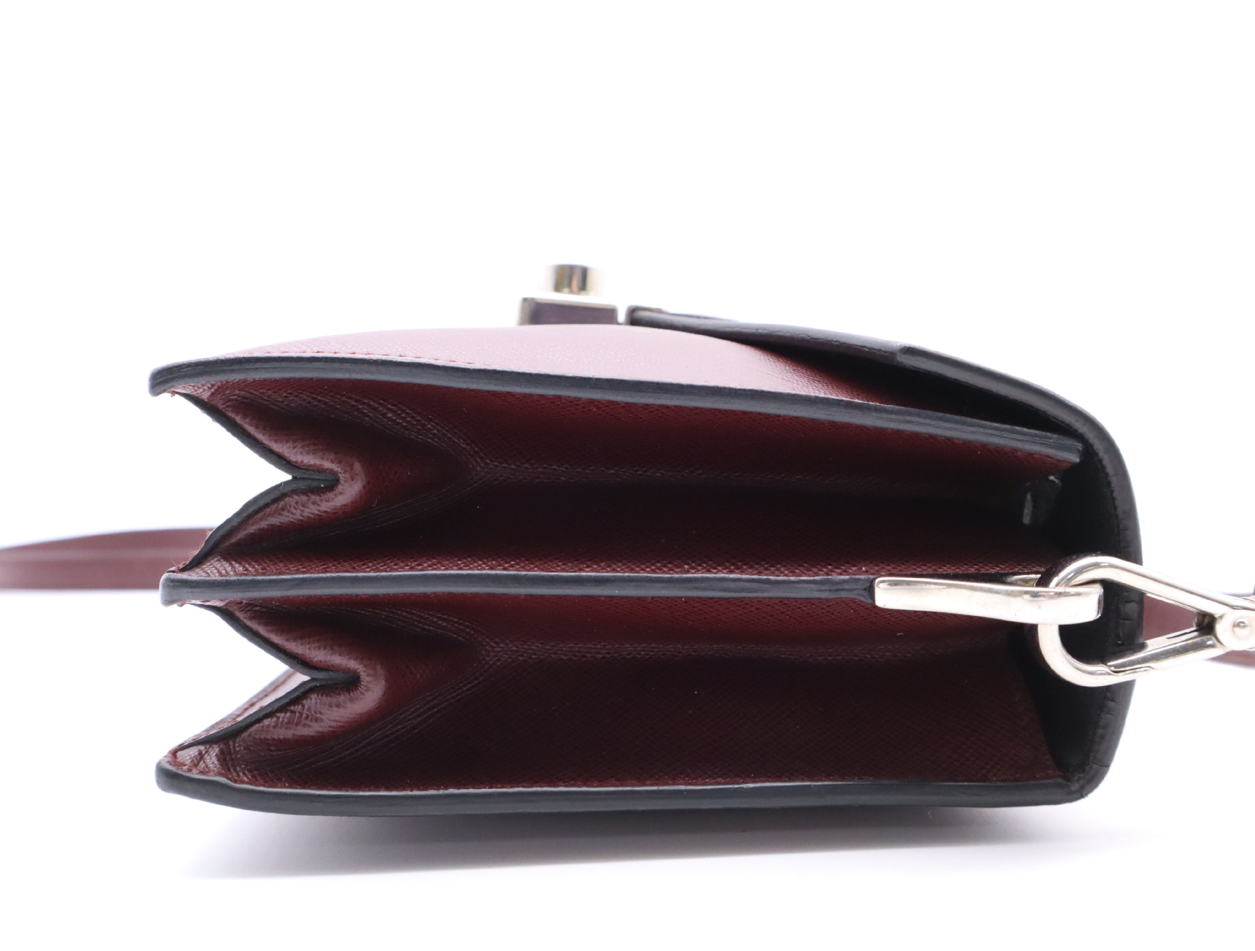 Saffiano Leather 2-Way Bag, Bordeaux, with Shoulder Strap, Clochette, and 2 Keys. — view 5
