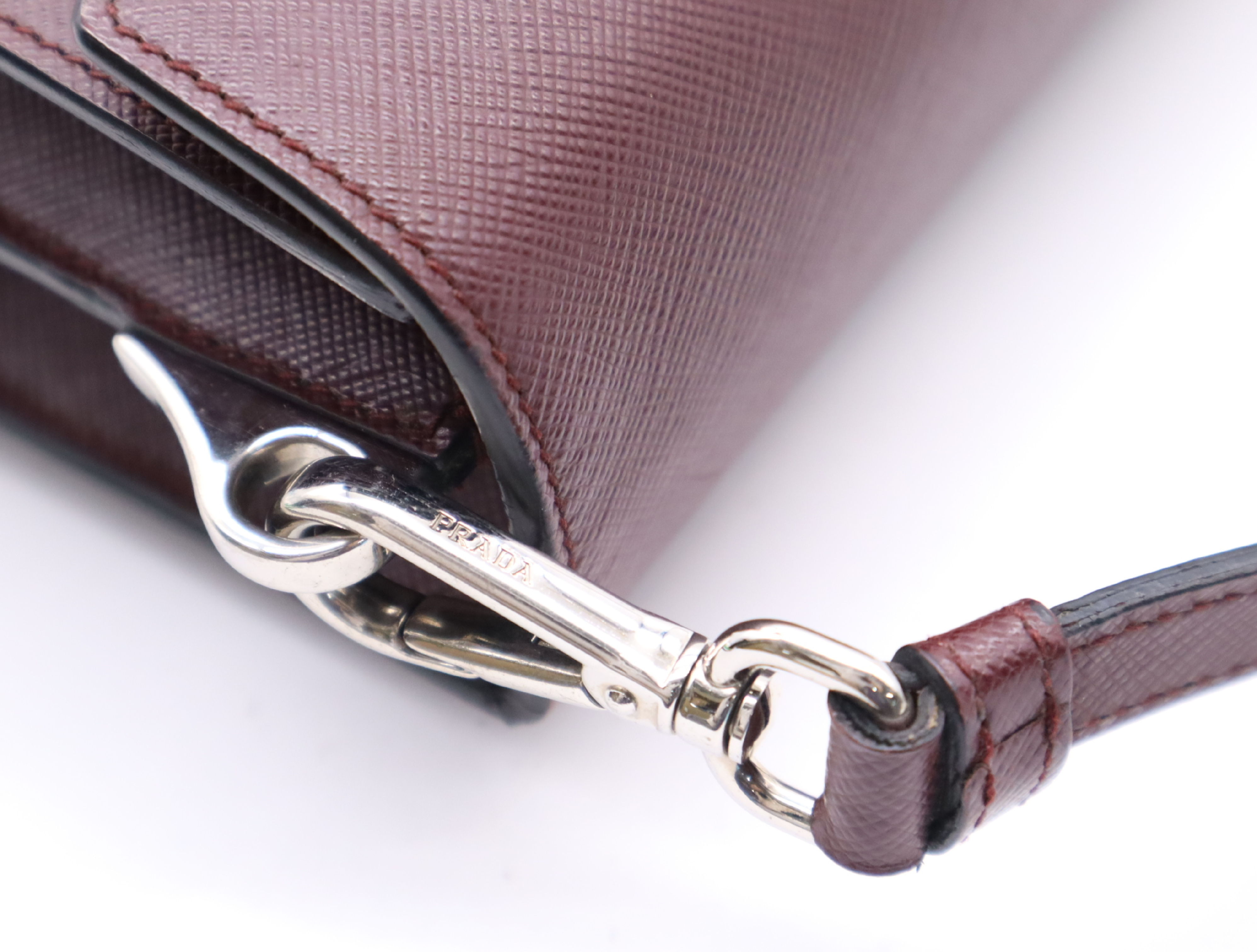 Saffiano Leather 2-Way Bag, Bordeaux, with Shoulder Strap, Clochette, and 2 Keys. — view 8