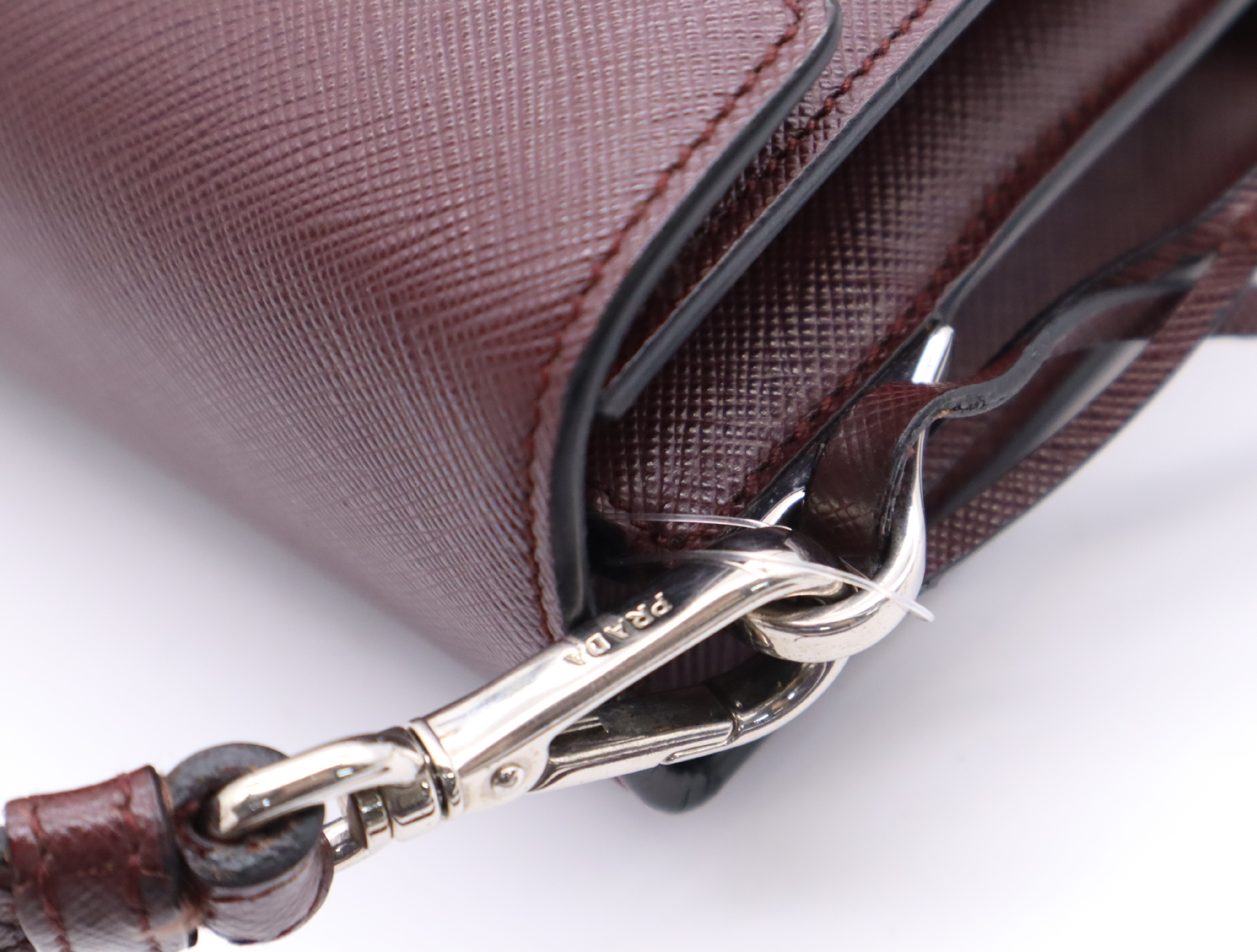 Saffiano Leather 2-Way Bag, Bordeaux, with Shoulder Strap, Clochette, and 2 Keys. — view 9