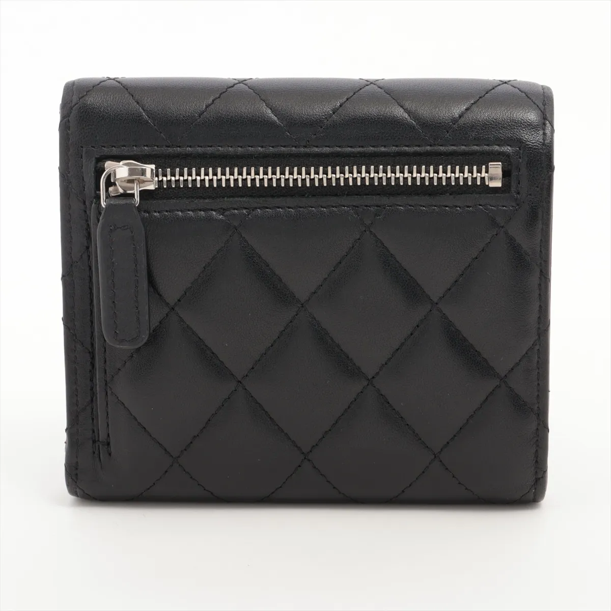Matelassé Lambskin Compact Wallet, Black with Silver Hardware, UACTG452 — view 2