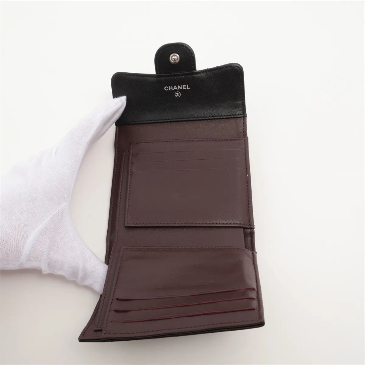 Matelassé Lambskin Compact Wallet, Black with Silver Hardware, UACTG452 — view 4