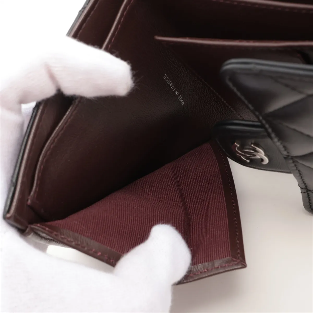 Matelassé Lambskin Compact Wallet, Black with Silver Hardware, UACTG452 — view 6