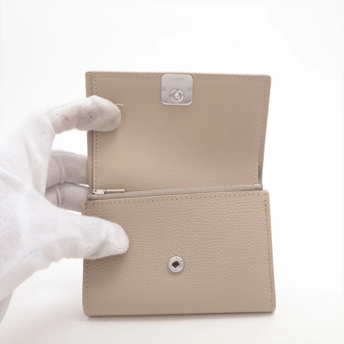 Vertical Anagram Small Vertical Wallet Leather Compact Wallet Beige — view 3