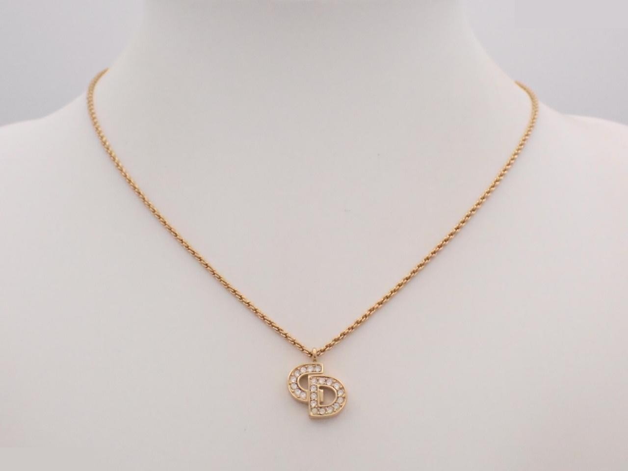Rhinestone necklace, gold plated, chain approximately 44cm — view 3
