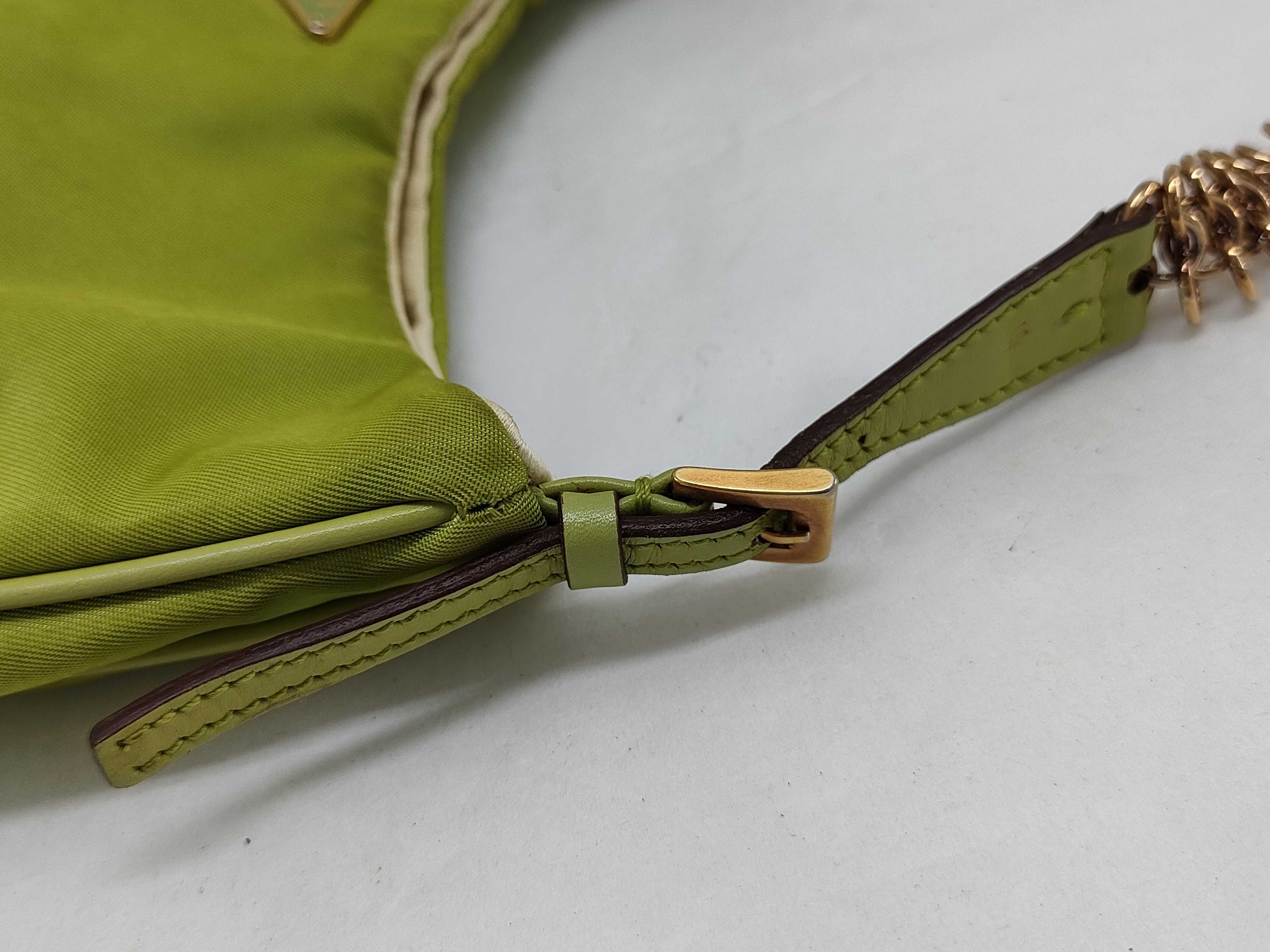 nylon chain handbag, one-shoulder bag with triangular logo and satin lining. — view 5