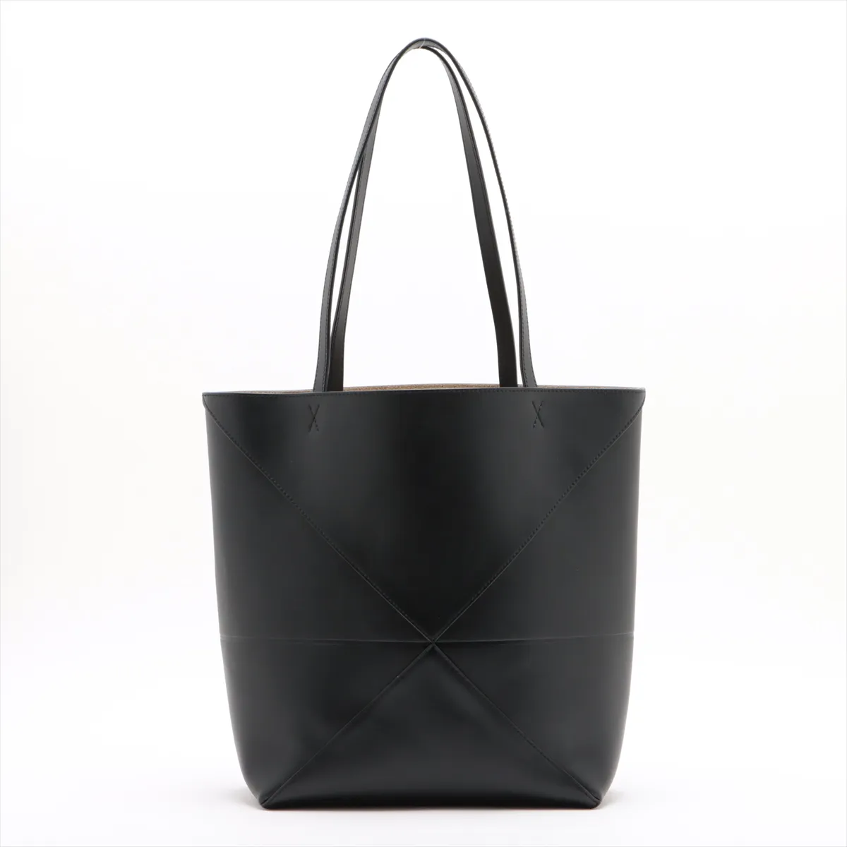 Puzzlefold Medium Leather Tote Bag Black — view 2