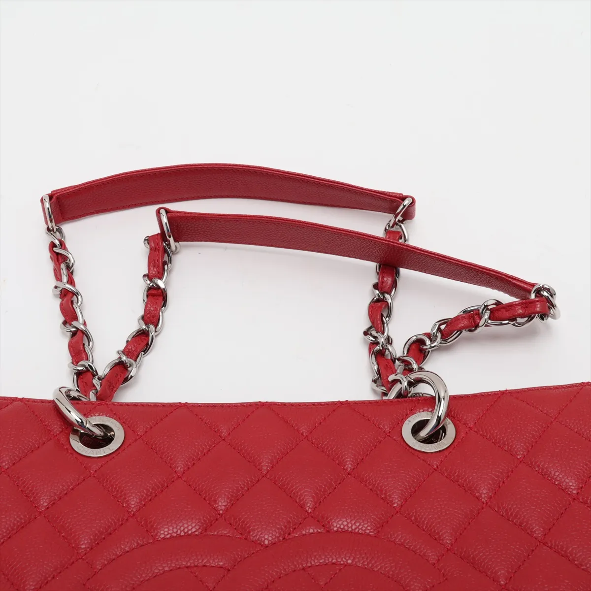 GST Caviar Skin Chain Tote Bag, Red, 15340263, Serial Number , A50995 — view 6