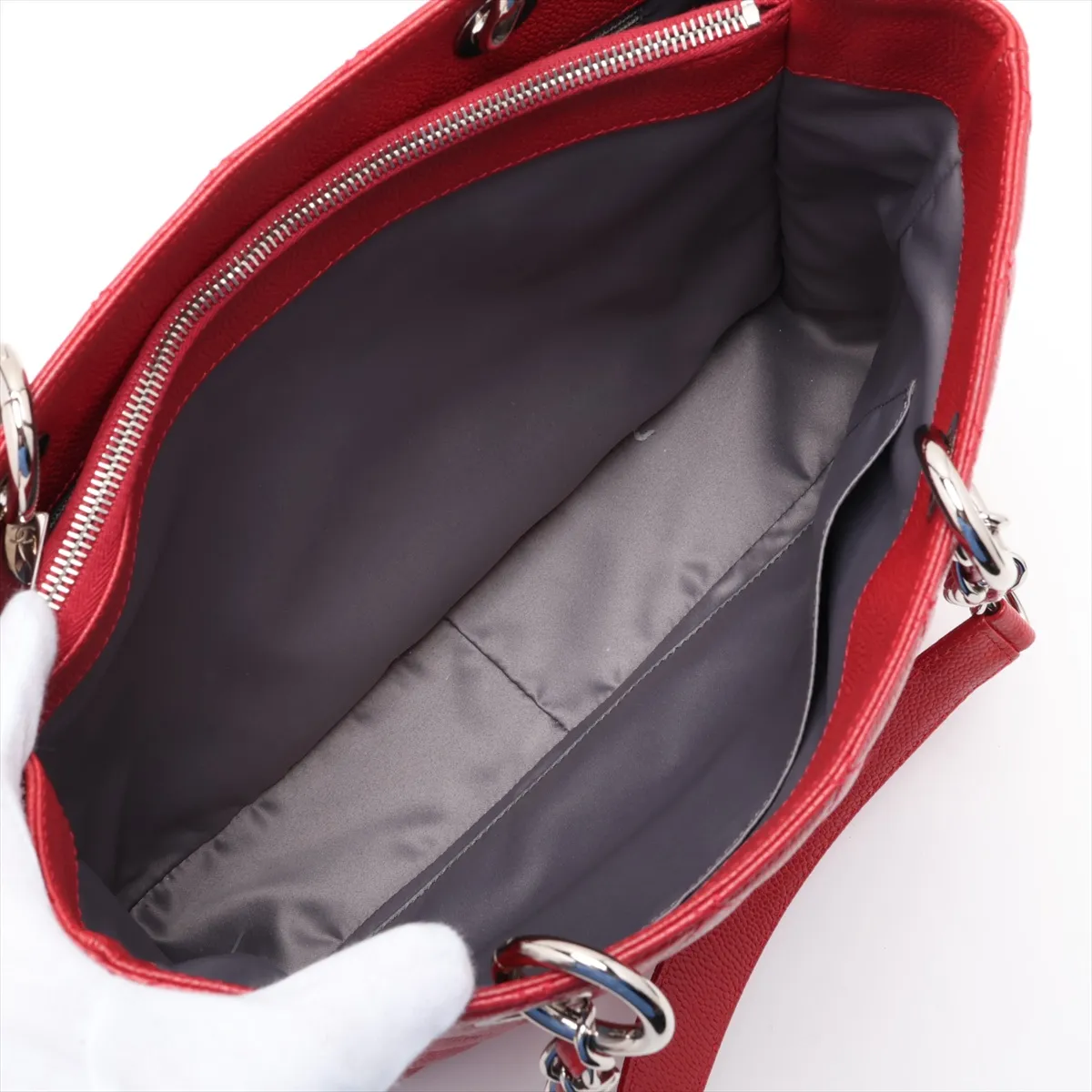 GST Caviar Skin Chain Tote Bag, Red, 15340263, Serial Number , A50995 — view 7