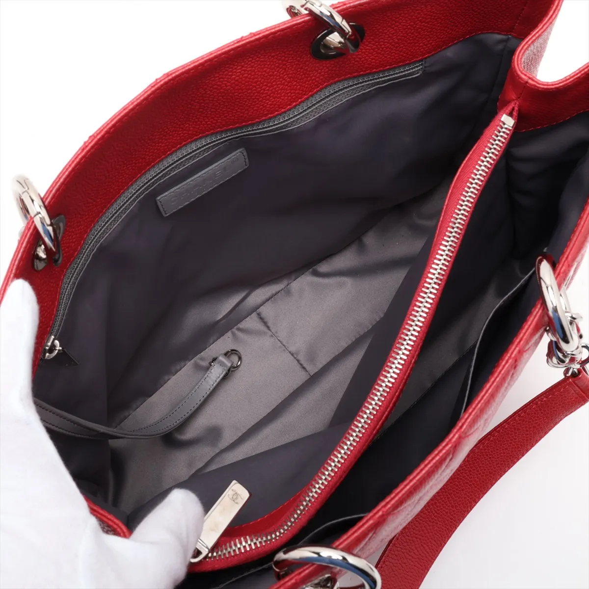 GST Caviar Skin Chain Tote Bag, Red, 15340263, Serial Number , A50995 — view 9