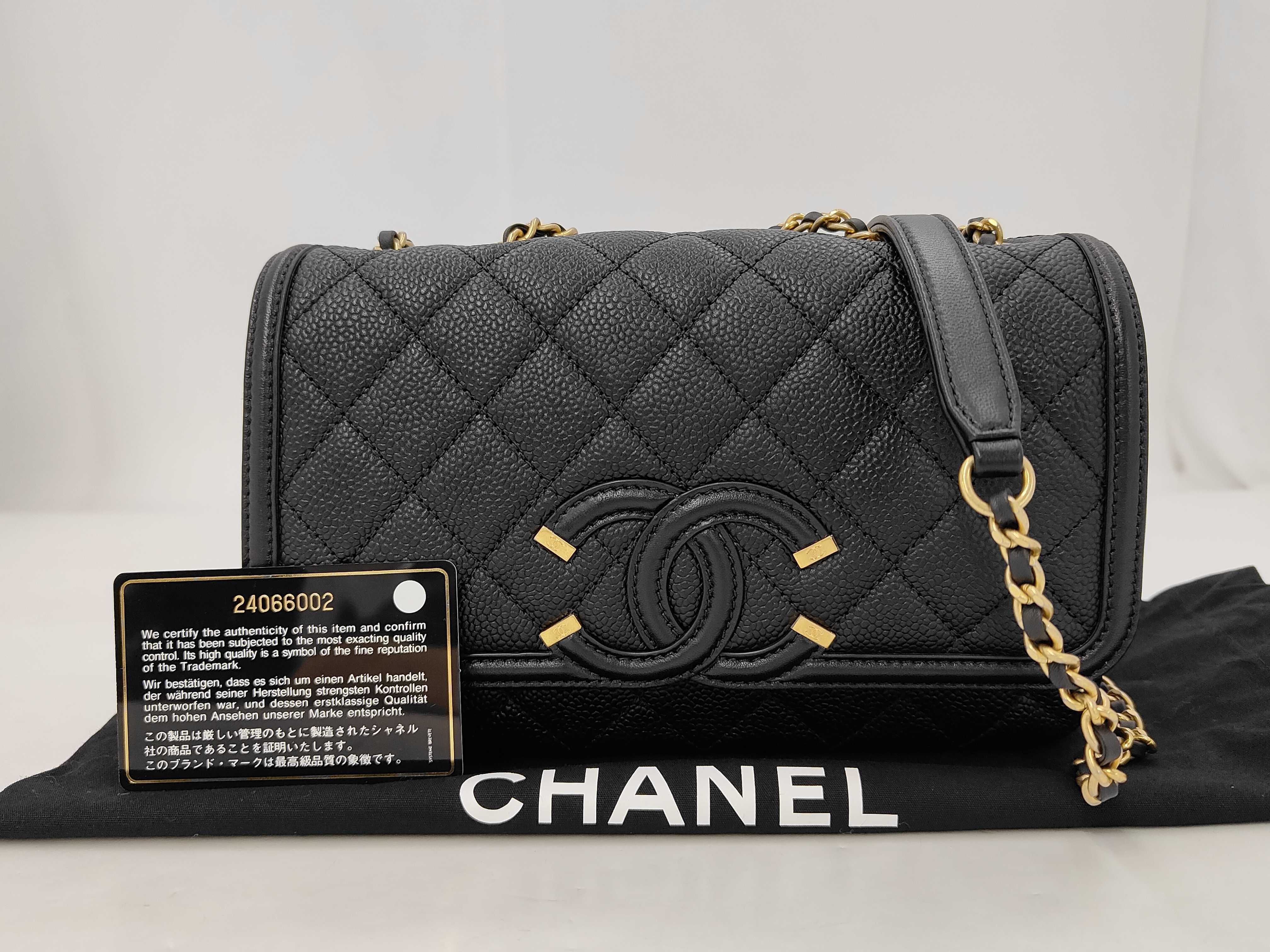 Black Quilted Calfskin Medium Filigree Shoulder Bag (No. 24) with Card