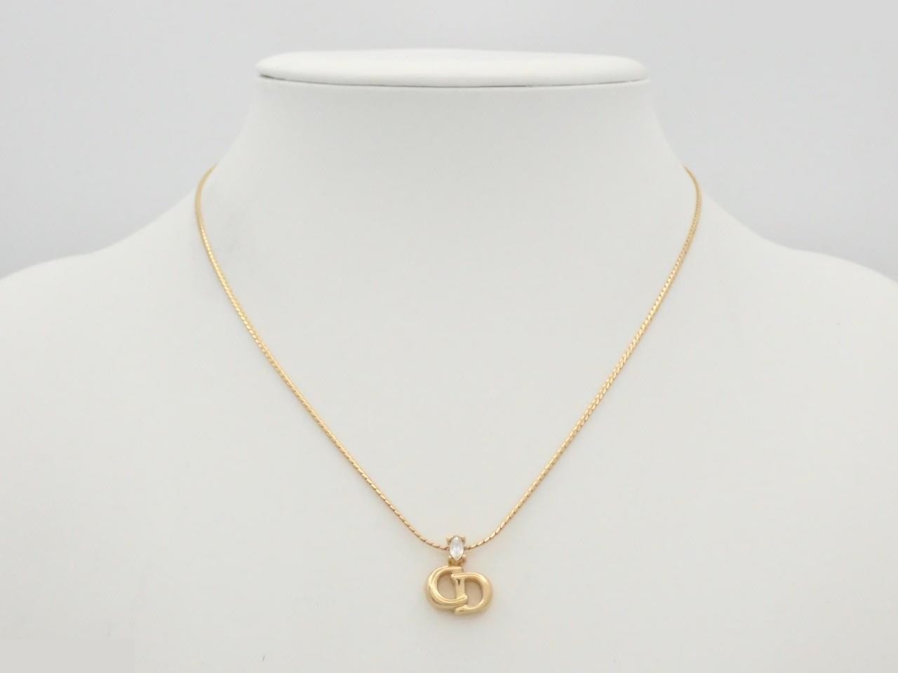 CD logo rhinestone gold necklace chain approximately 41cm — view 3