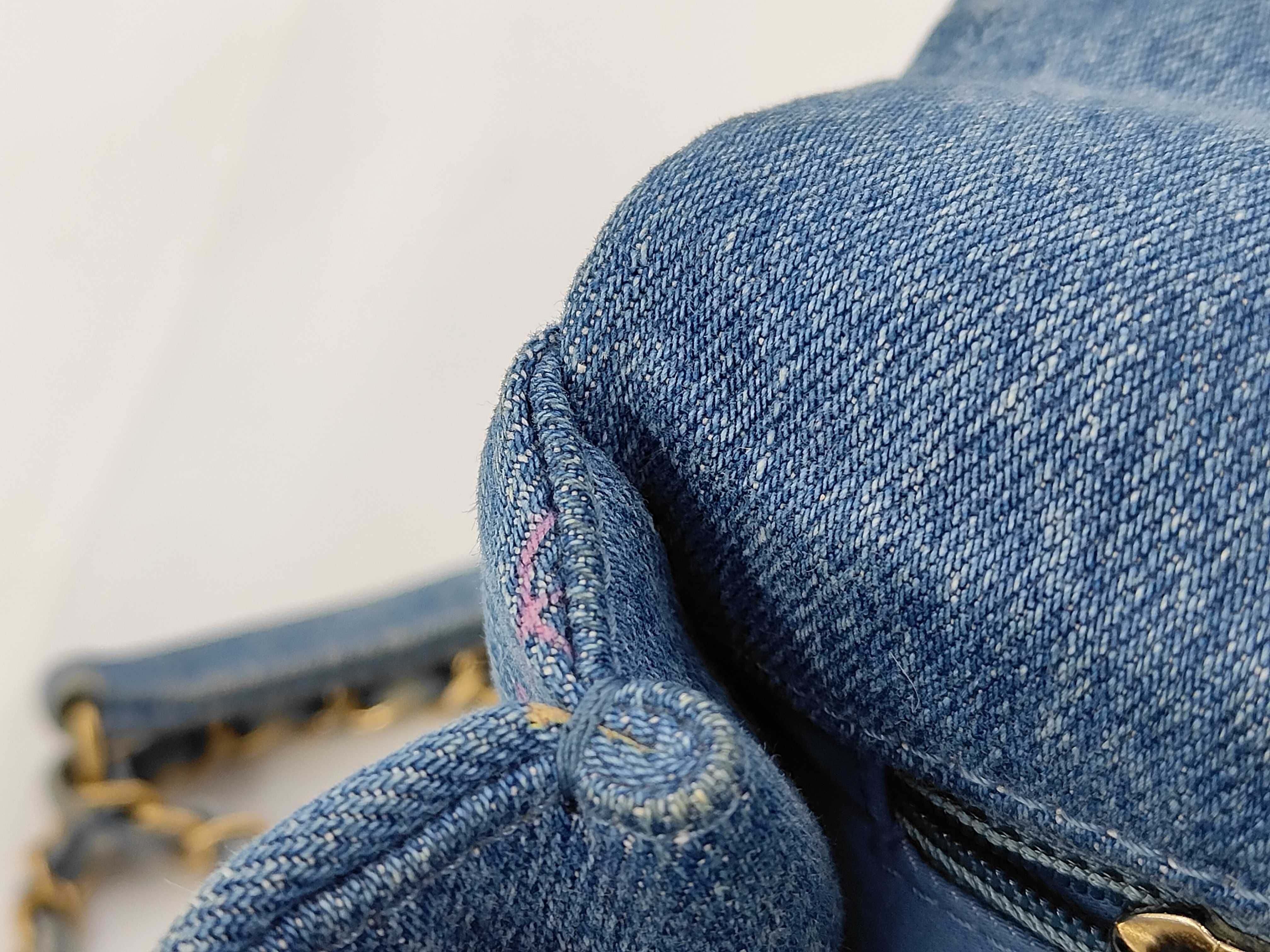 Matelassé Denim Chain Shoulder Bag with Random Plate Design — view 11
