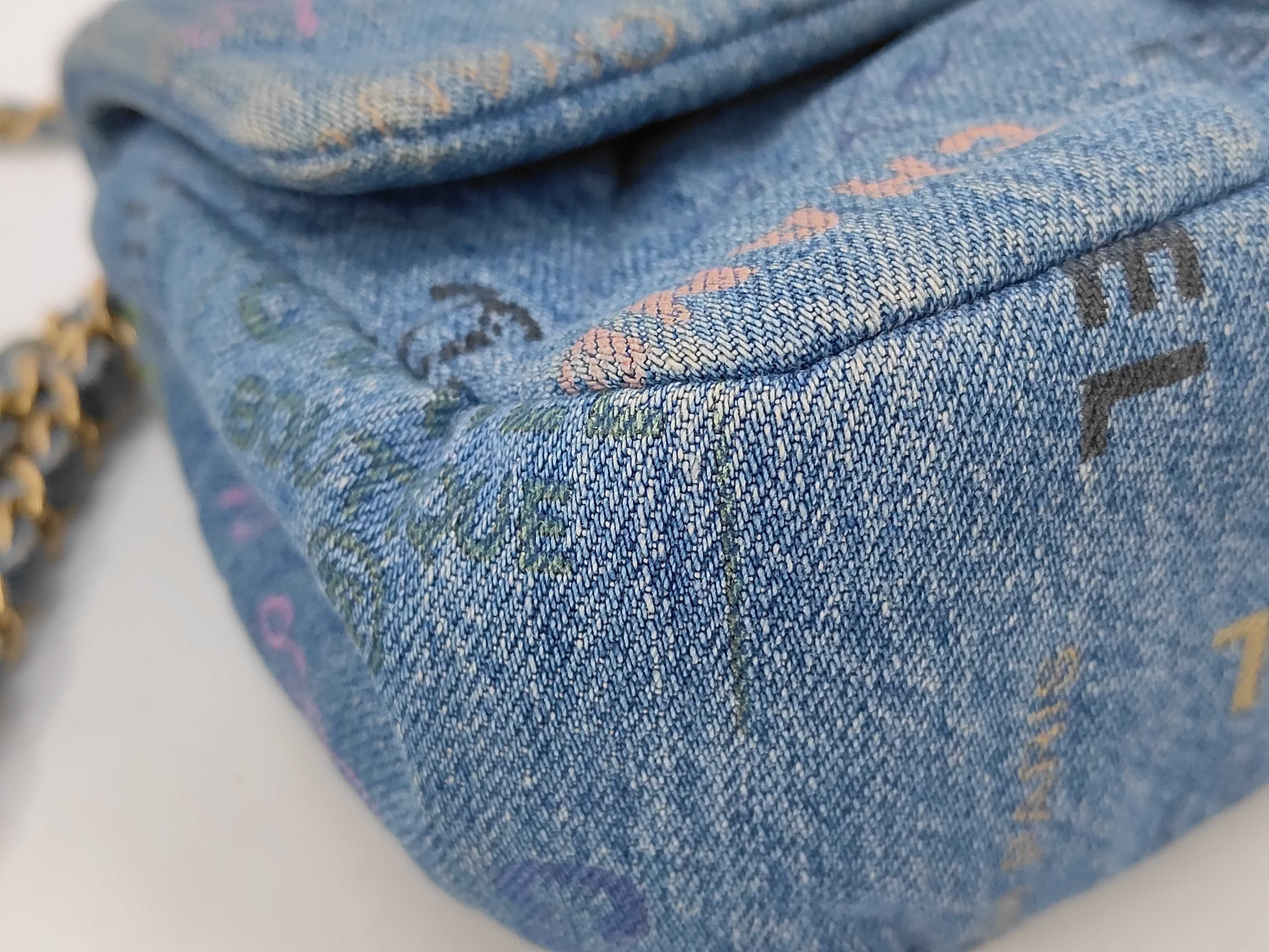 Matelassé Denim Chain Shoulder Bag with Random Plate Design — view 6