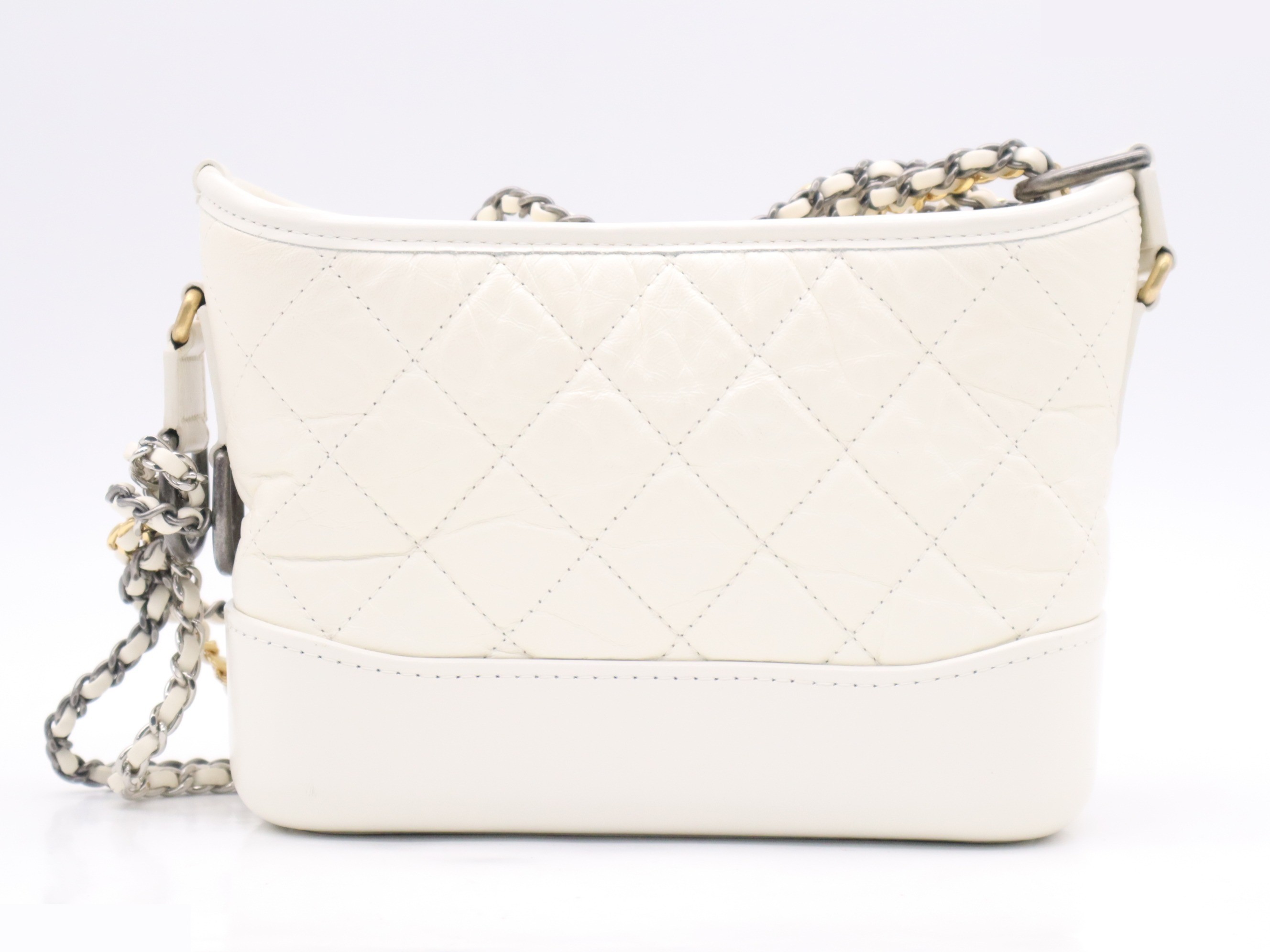 Leather Cabriel Dou Small Hobo Shoulder Bag, White, Gold Hardware — view 2